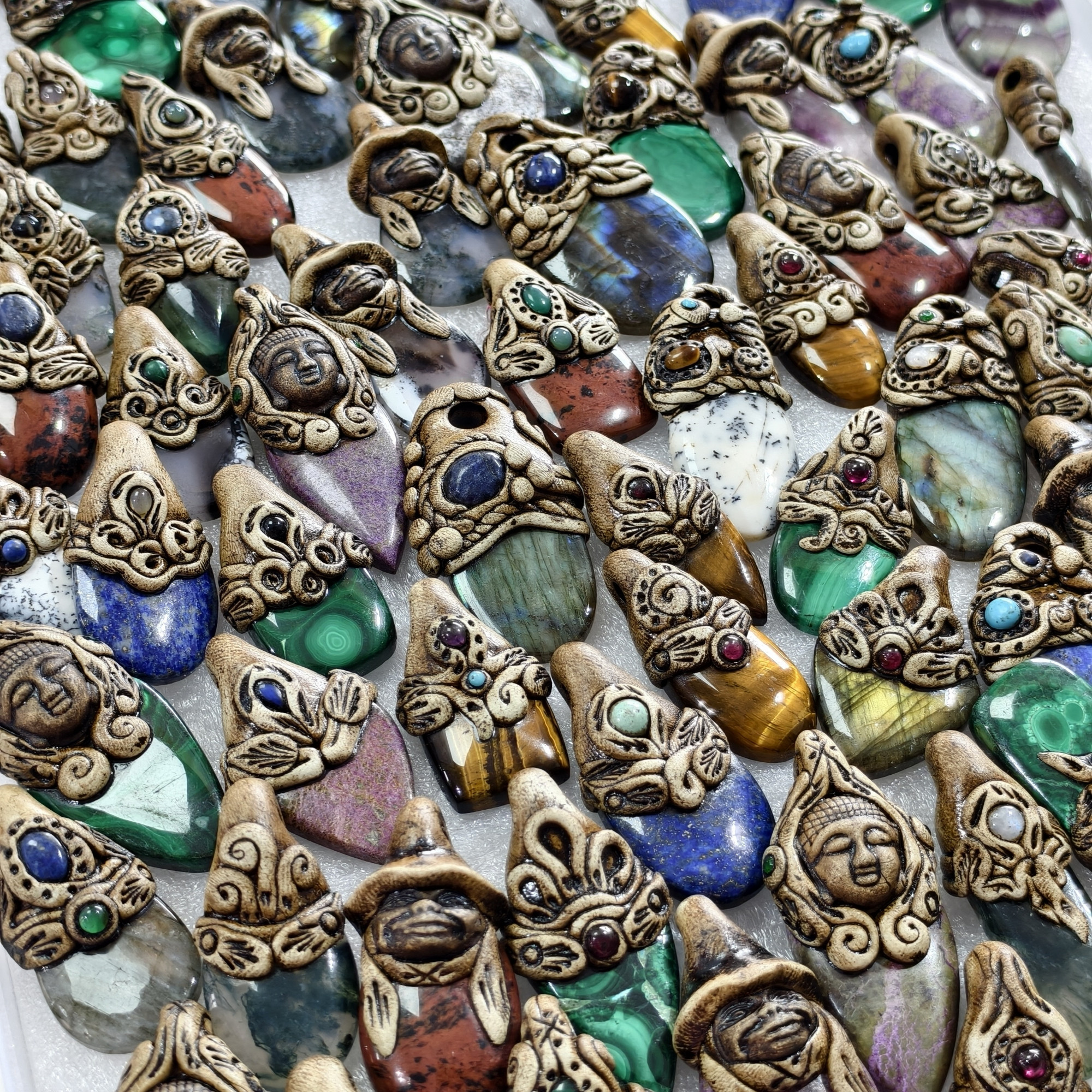Natural Mixed Gemstone Polymer Clay Pendant 35x199x11mm 60x25x11mm Avg 90 Carat