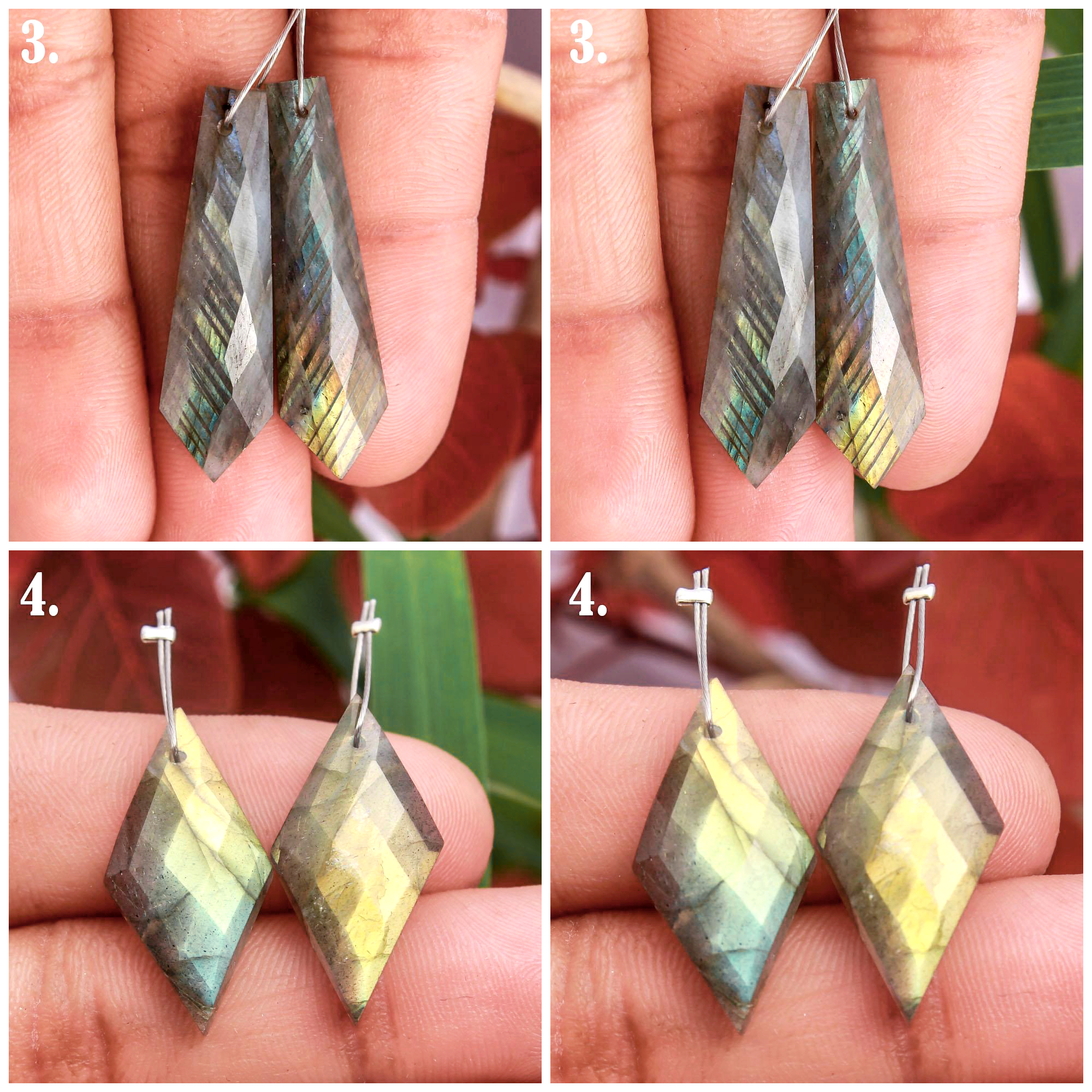 Natural Faceted Labradorite Front To Back Drilled Earring Pair Loose Gemstone