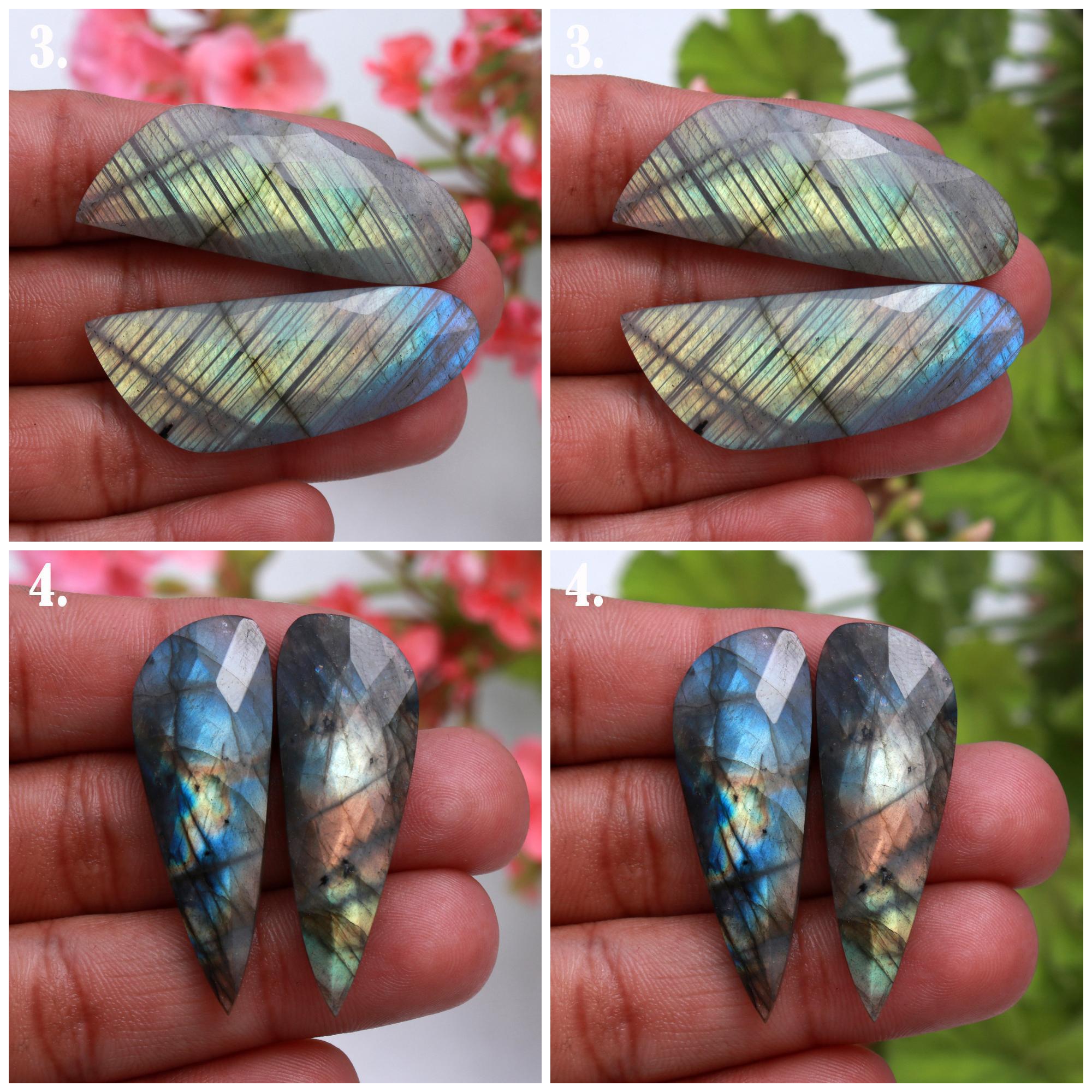 Natural Multi Fire Labradorite Rose Cut Faceted Pair Cabochon Mix Shape Loose Gemstone