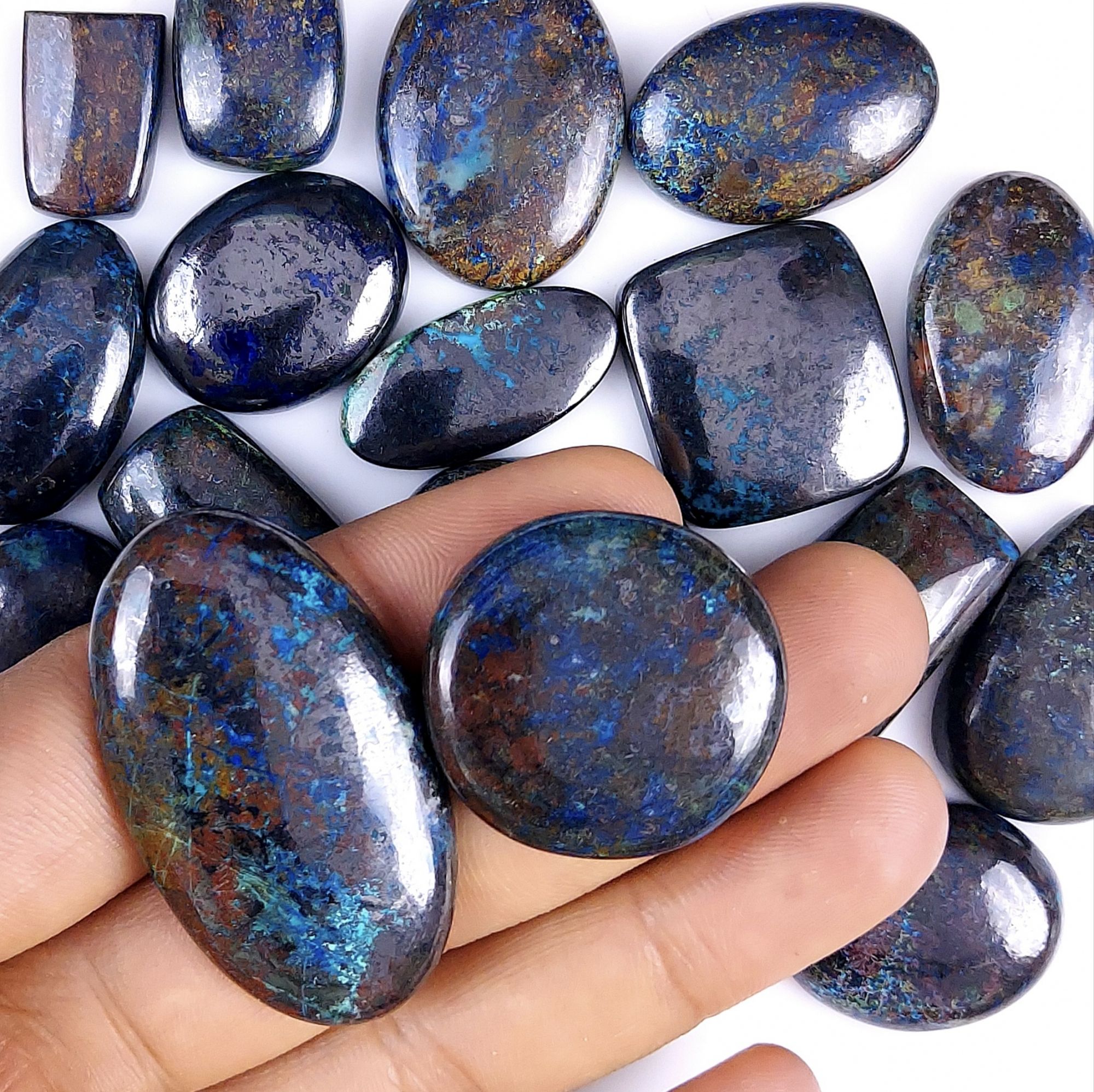 18Pcs 708Cts  Natural Blue Azurite Gemstone Cabochon Lot Azurite Crystal Pendant Necklace Azurite Jewelry For Crystal Healing 41x23 15x10mm#G-400