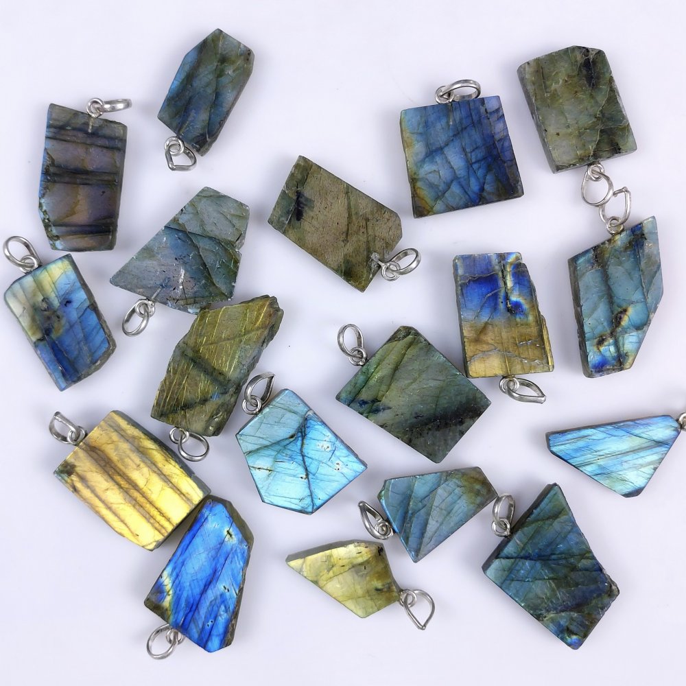 18Pcs 449Cts  Natural Blue Labradorite  Gemstone Cabochon Lot Labradorite Crystal Pendant Necklace Labradorite Jewelry For Crystal Healing 27x17 22x12mm#G-401