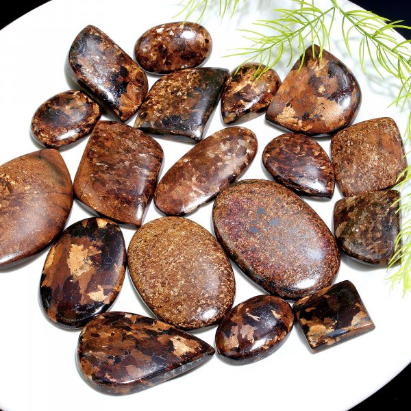 870.Cts 18 Pcs Natural Smooth Bronzite Back Side Unpolished Mix Loose Gemstone Cabochon Wholesale Lot Size 48x31 26x17mm#1159