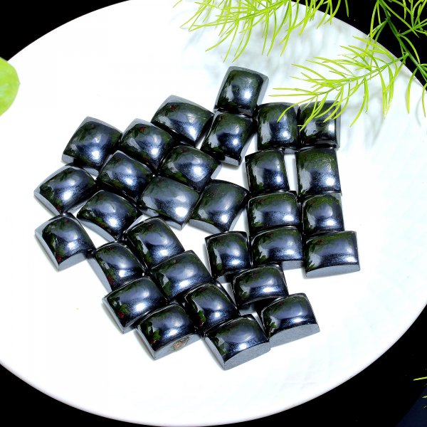 30 Pcs 577.Cts Natural Hematite Rectangle Loose Cabochon Gemstone For Jewelry Wholesale Lot Size 15x11 14x11mm