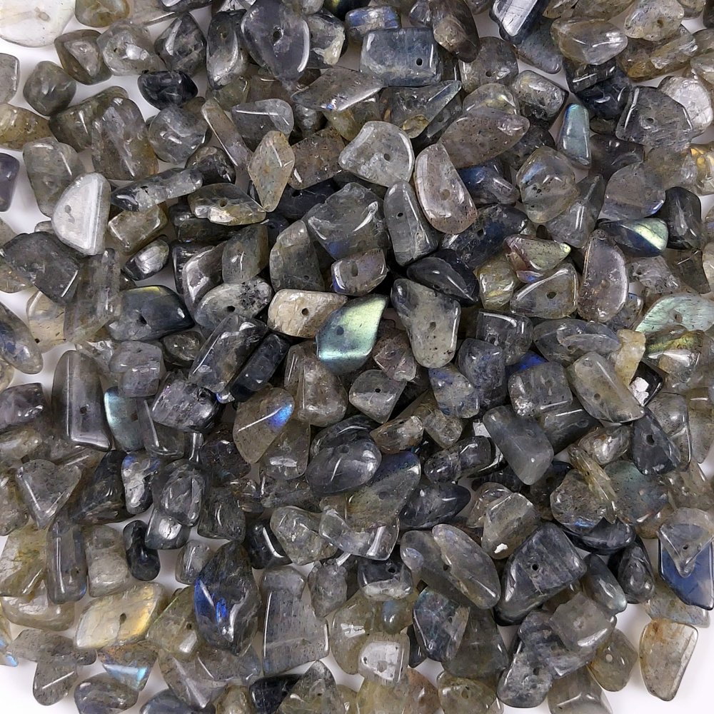 330Pcs 472Cts  Natural Labradorite Gemstone Chips Uncut Beads for Jewelry Making Center Drill Loose Gemstones Nuggets Chips Smooth Beads Bracelet Gift for Her 10x4 7x5mm#G-411