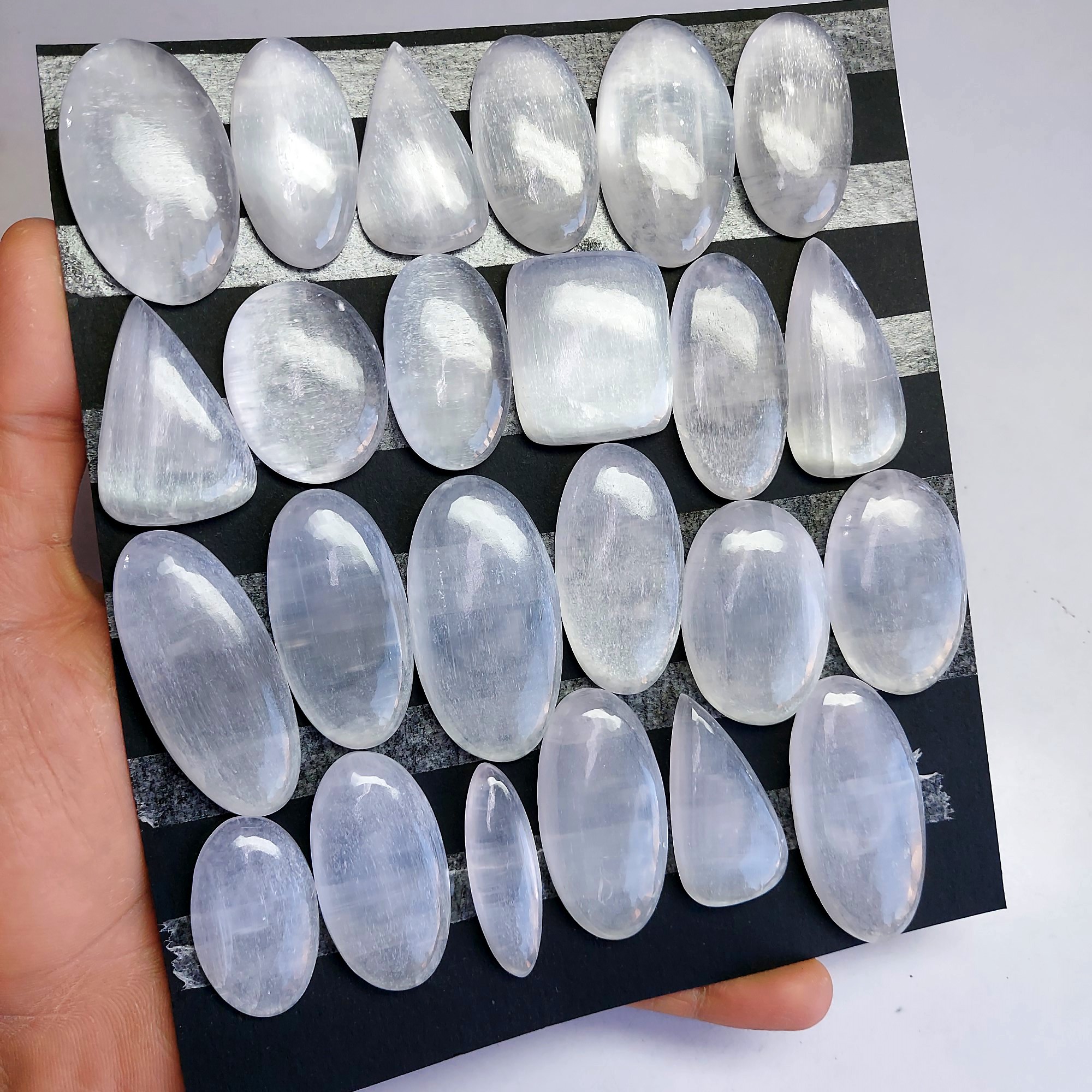 24pcs 1505 Cts Natural White Selenite Loose Cabochon Lot  Gemstone For Jewelry Wholesale Lot Size 52x24 30x20mm