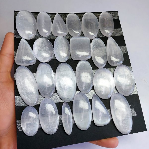 24pcs 1505 Cts Natural White Selenite Loose Cabochon Lot  Gemstone For Jewelry Wholesale Lot Size 52x24 30x20mm