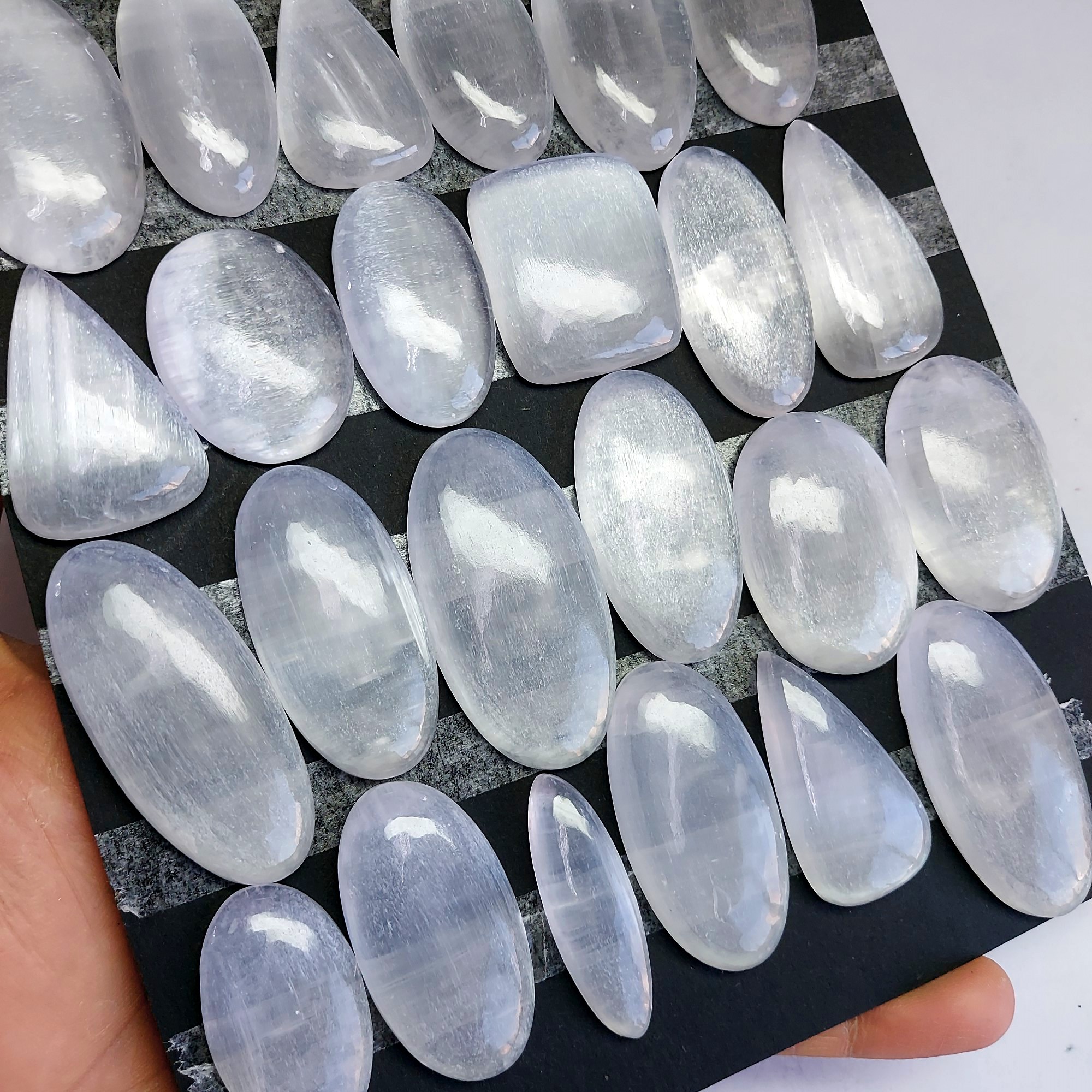 24pcs 1505 Cts Natural White Selenite Loose Cabochon Lot  Gemstone For Jewelry Wholesale Lot Size 52x24 30x20mm