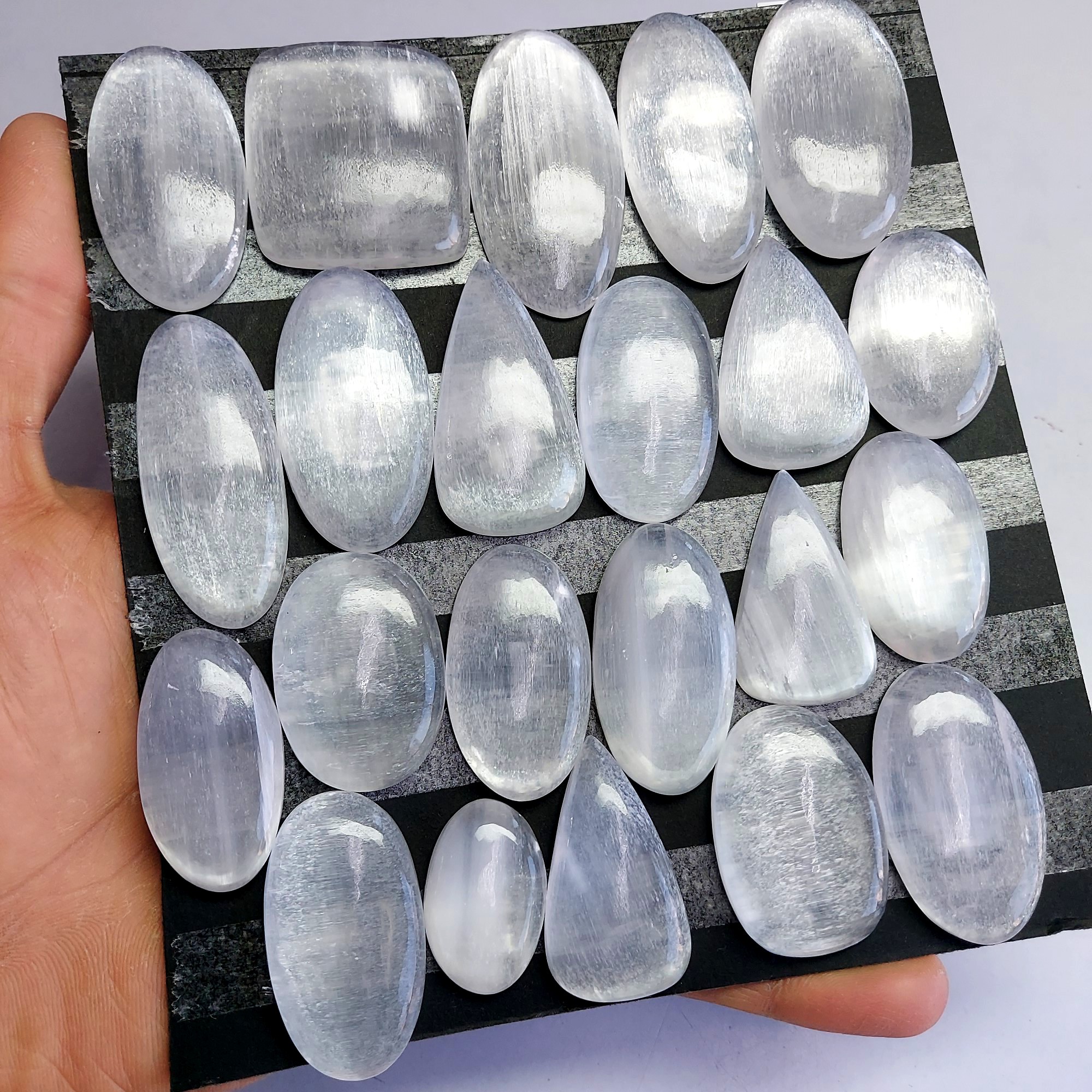 22pcs 1250 Cts Natural White Selenite Loose Cabochon Lot  Gemstone For Jewelry Wholesale Lot Size 38x34 27x16mm
