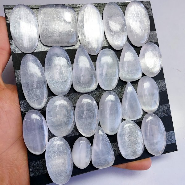 22pcs 1250 Cts Natural White Selenite Loose Cabochon Lot  Gemstone For Jewelry Wholesale Lot Size 38x34 27x16mm