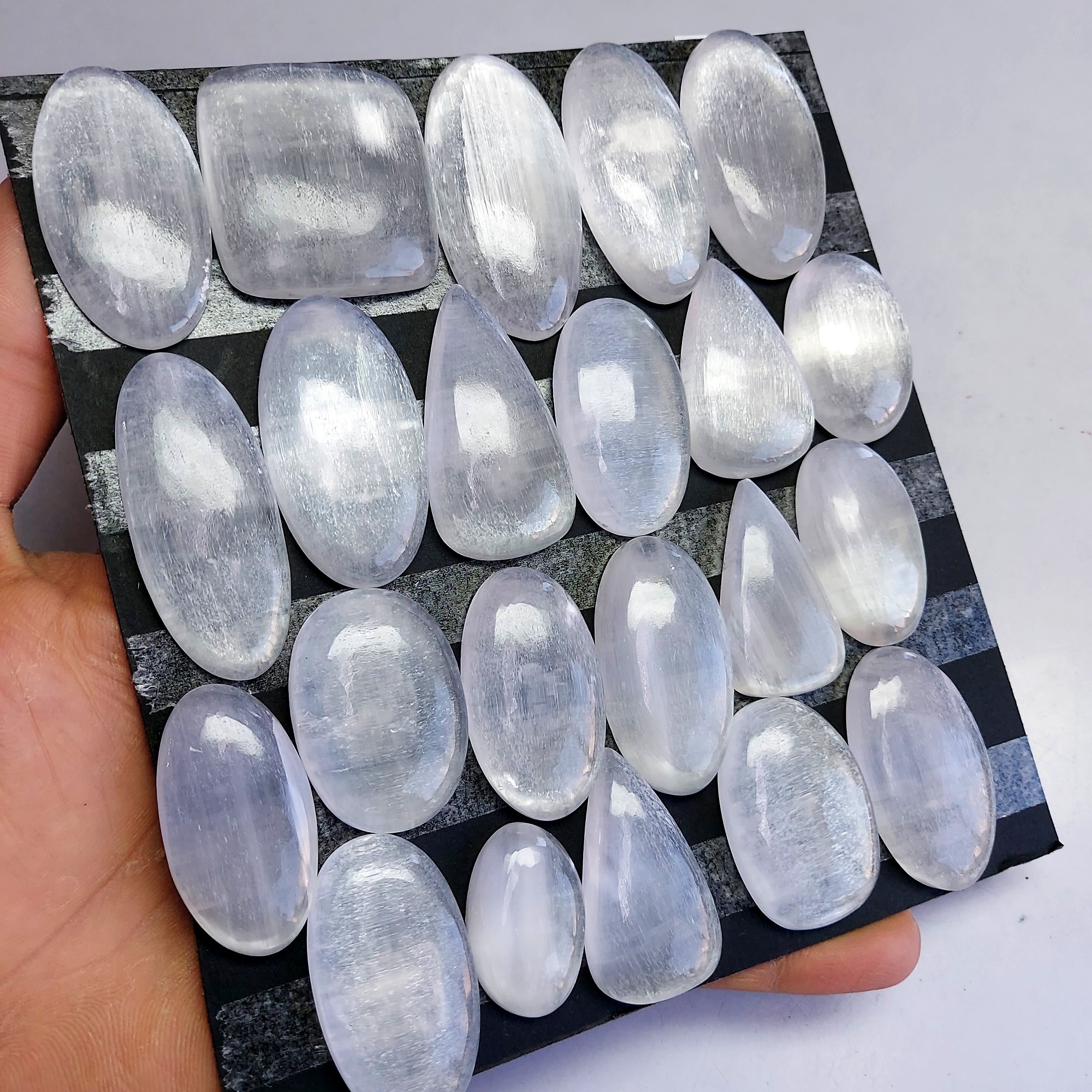 22pcs 1250 Cts Natural White Selenite Loose Cabochon Lot  Gemstone For Jewelry Wholesale Lot Size 38x34 27x16mm