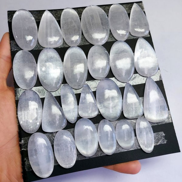 25pcs 1475 Cts Natural White Selenite Loose Cabochon Lot  Gemstone For Jewelry Wholesale Lot Size 48x30 28x17mm