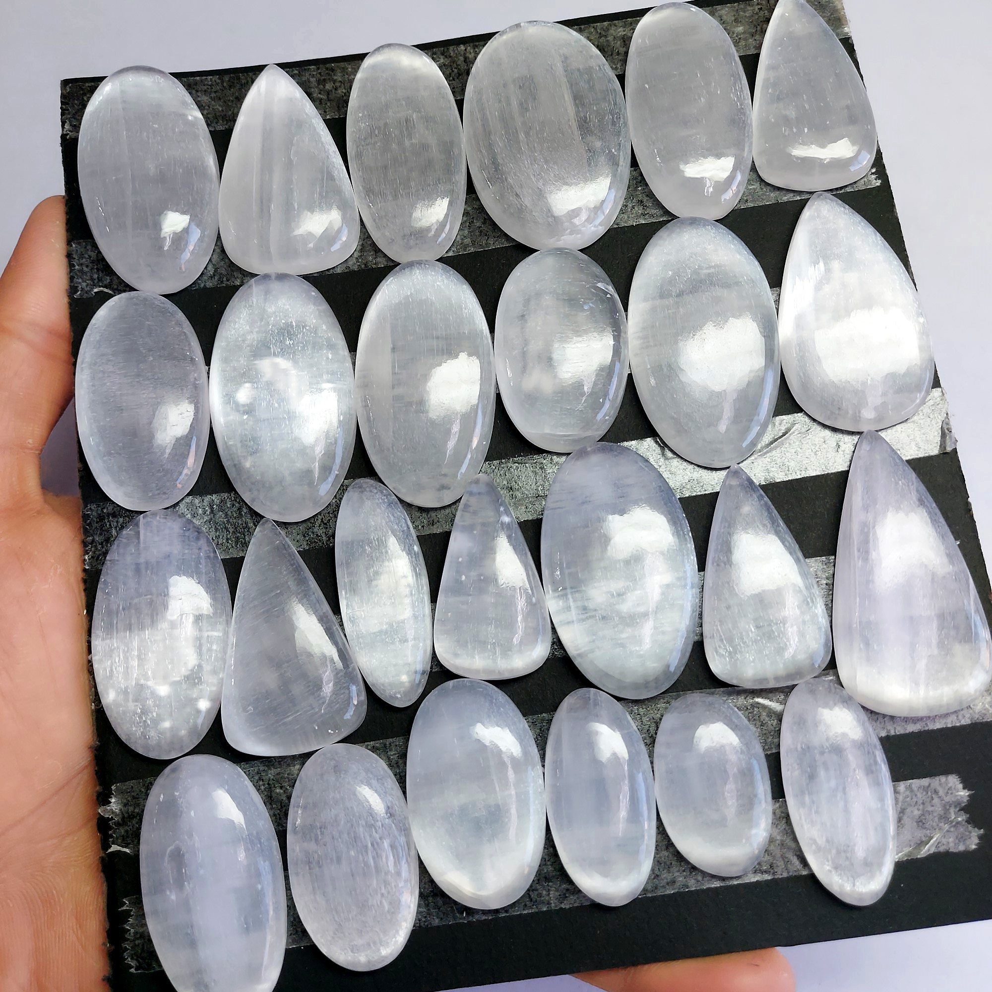 25pcs 1475 Cts Natural White Selenite Loose Cabochon Lot  Gemstone For Jewelry Wholesale Lot Size 48x30 28x17mm