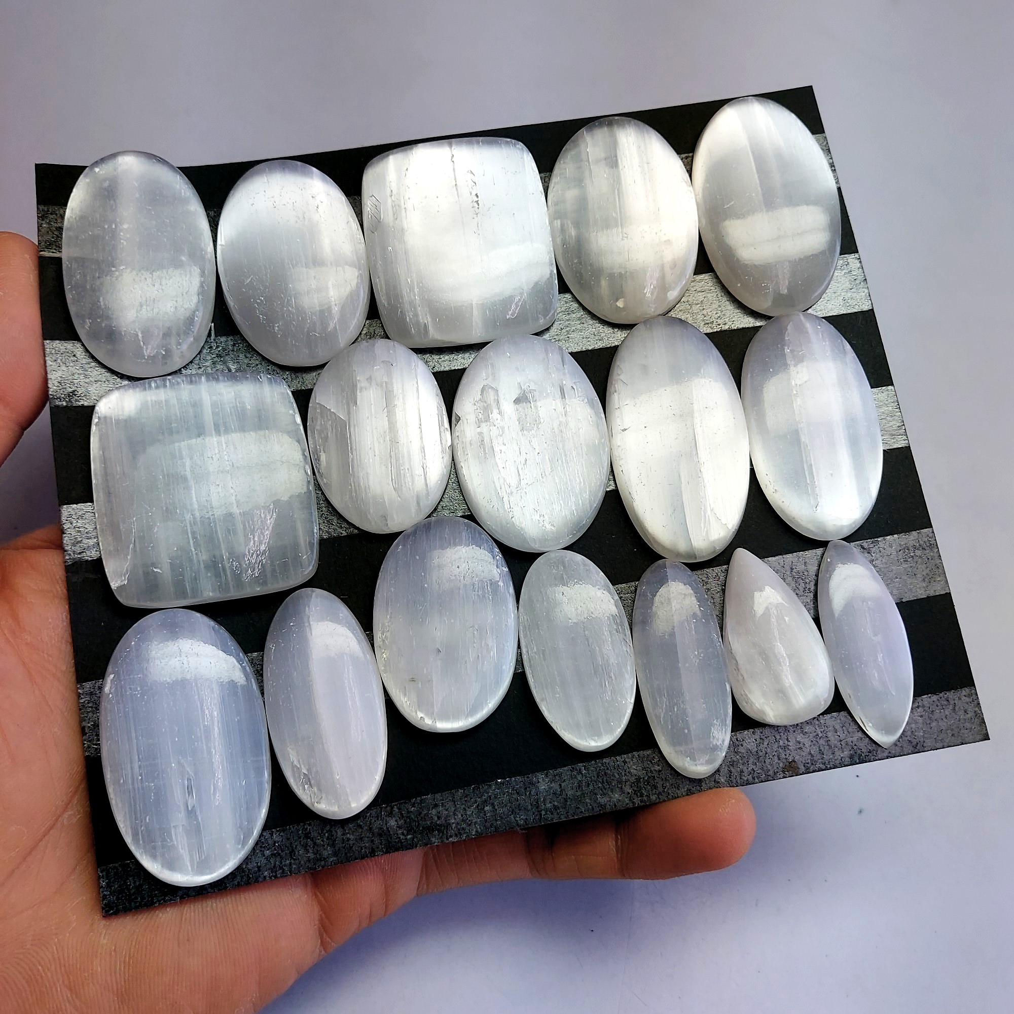 17pcs 865Cts Natural White Selenite Loose Cabochon Lot  Gemstone For Jewelry Wholesale Lot Size 40x38 30x16mm