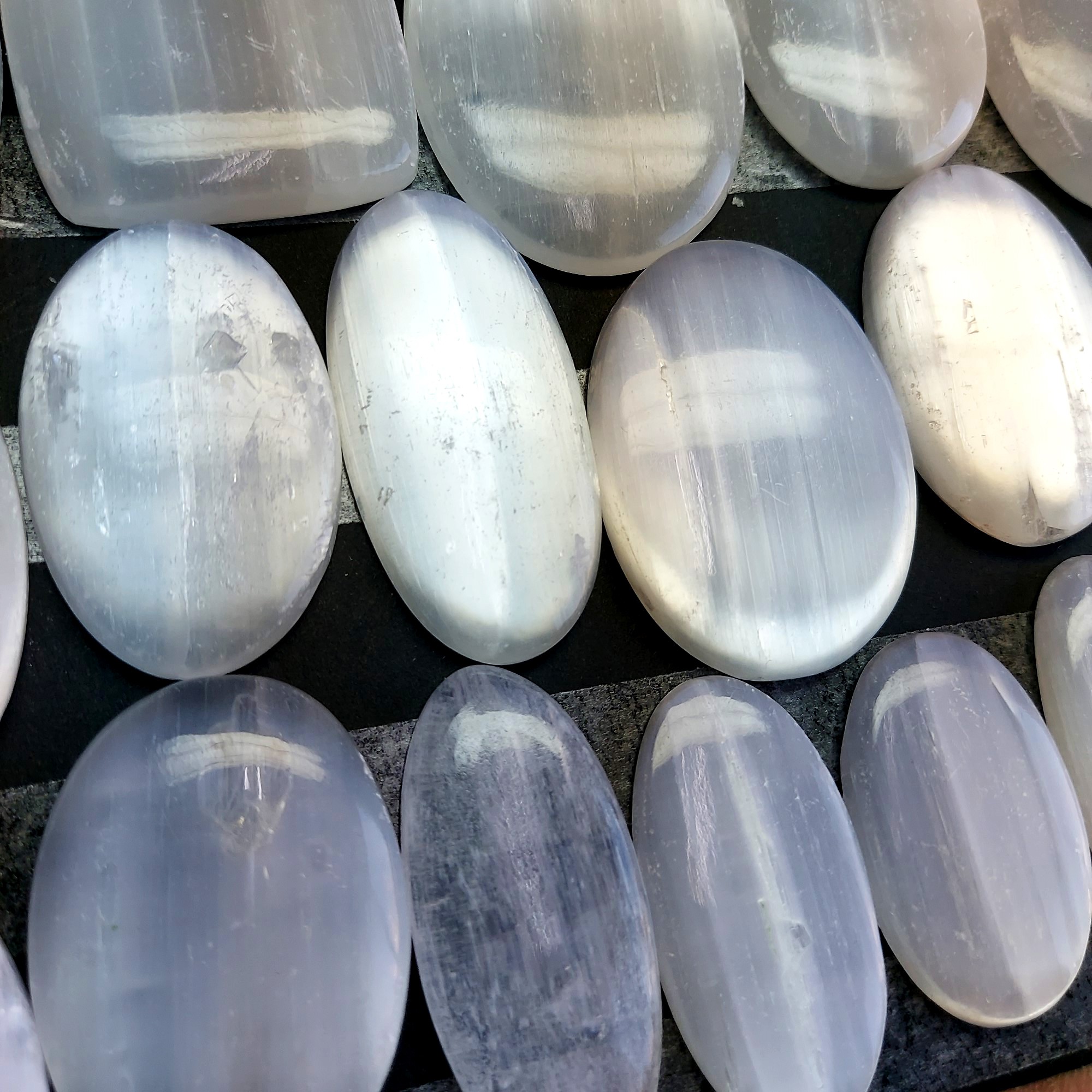19pcs 925Cts Natural White Selenite Loose Cabochon Lot  Gemstone For Jewelry Wholesale Lot Size 48x30 30x18mm
