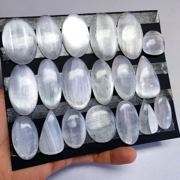 19pcs 1020Cts Natural White Selenite Loose Cabochon Lot  Gemstone For Jewelry Wholesale Lot Size 48x26 33x17mm