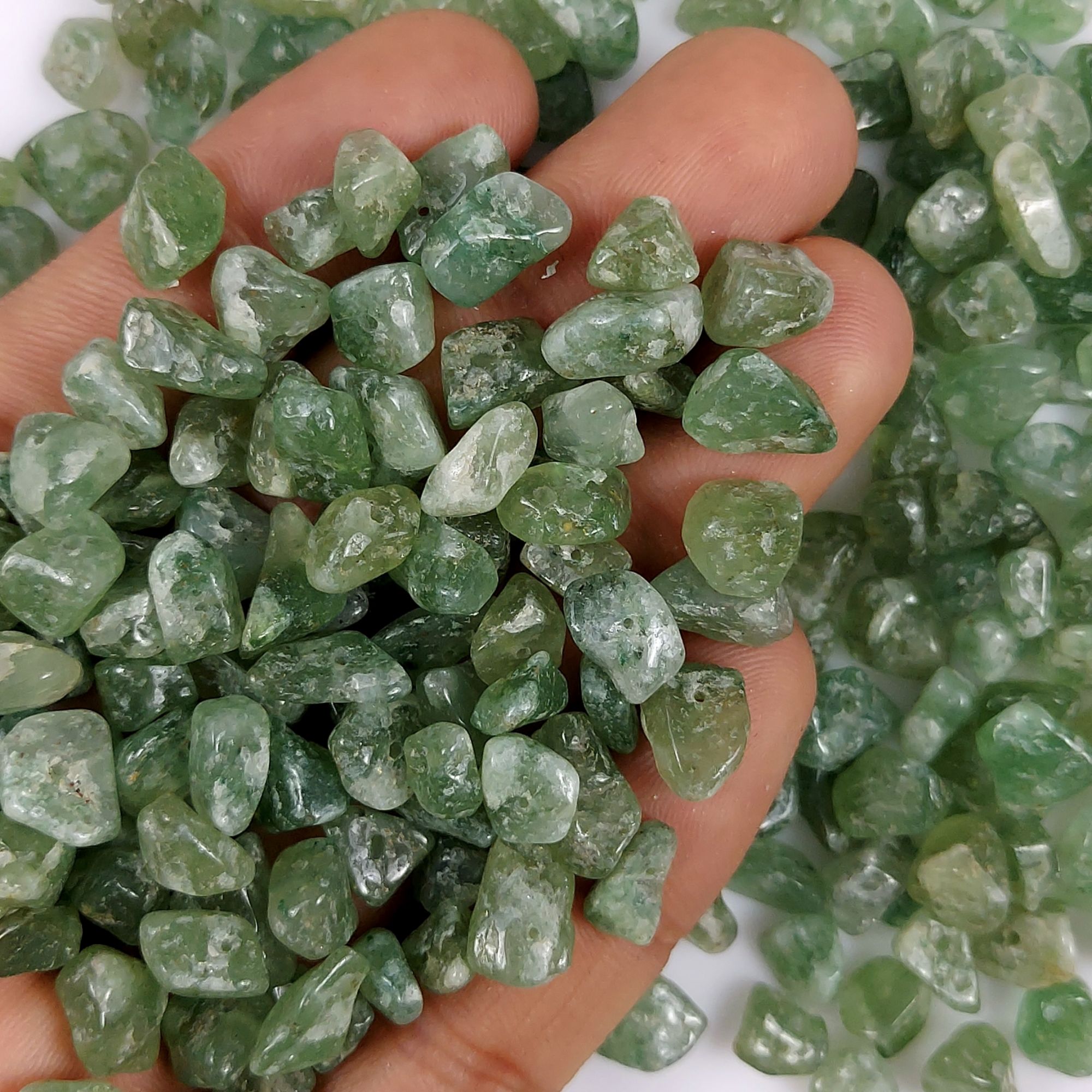 220Pcs 445Cts  Natural Green Aventurine Gemstone Chips Uncut Beads for Jewelry Making Center Drill Loose Gemstones Nuggets Chips Smooth Beads Bracelet Gift for Her 10x6 6x5 mm#G-416