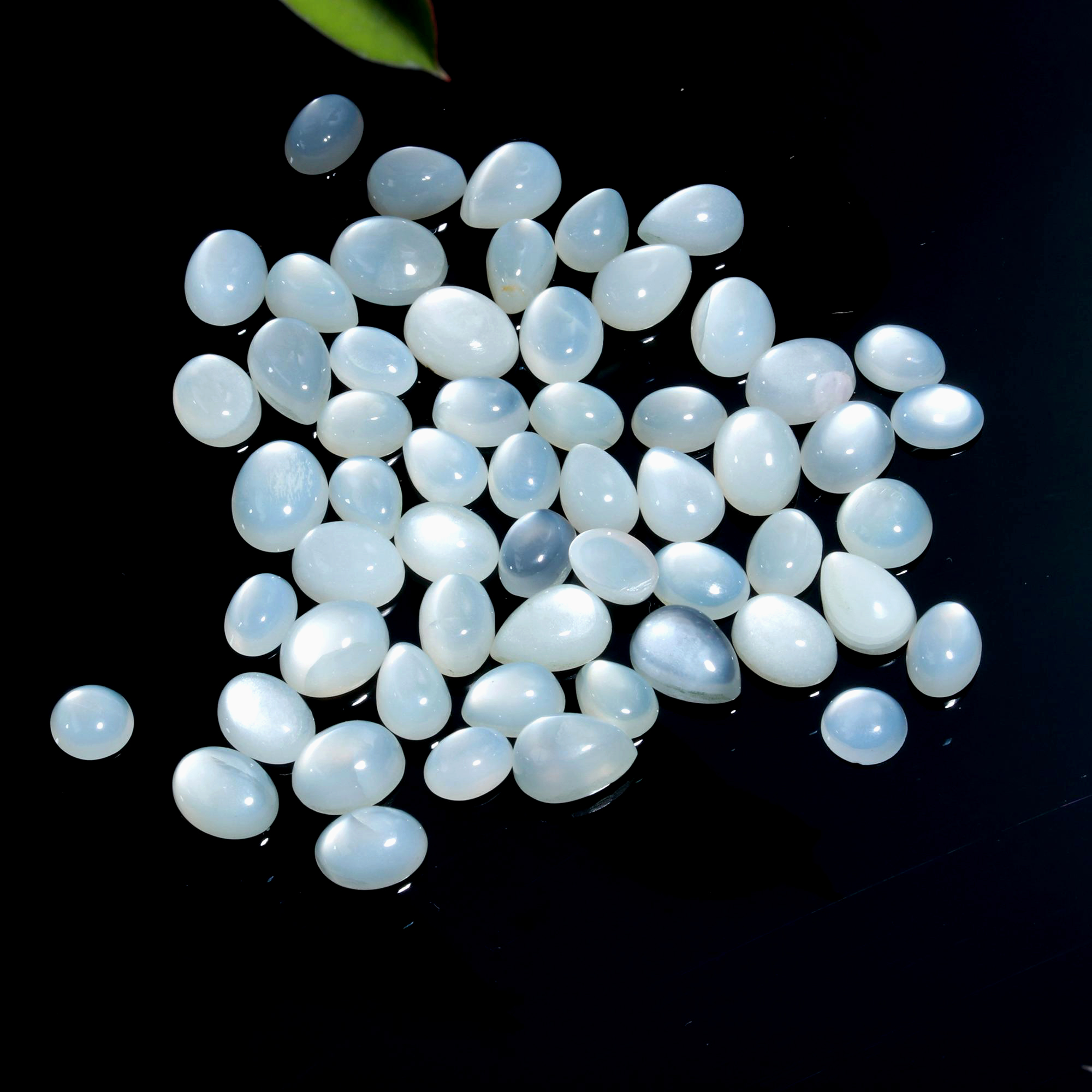 57 Pcs. 64Cts. Natural Grey Rainbow Moonstone polished Mix Cabochon Wholesale Loose Lot Size 9x7 6x6mm Gemstone for jewelry