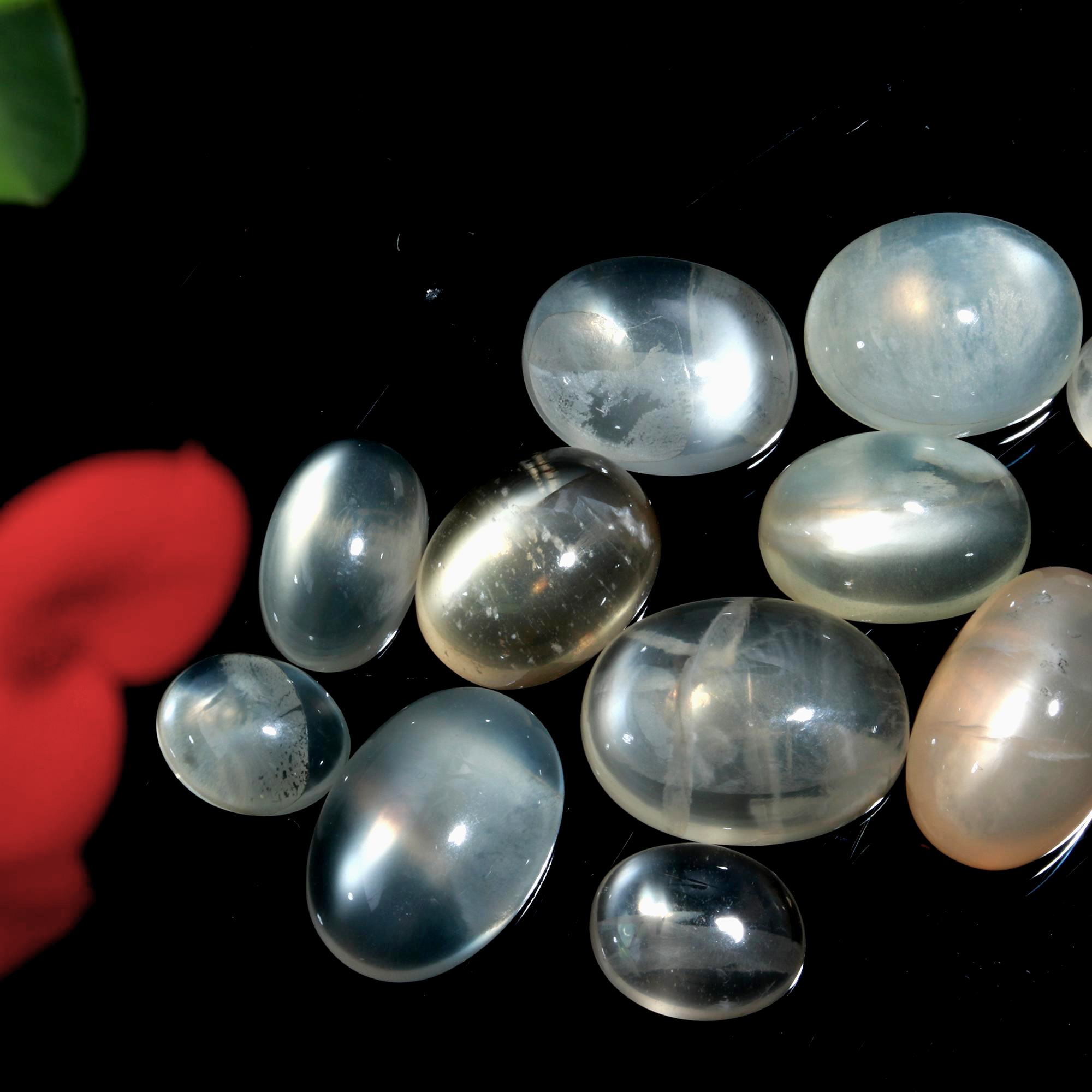 11 Pcs. 50Cts. Natural White Rainbow Moonstone polished Mix Cabochon Wholesale Loose Lot Size 15x9 9x7mm Gemstone for jewelry