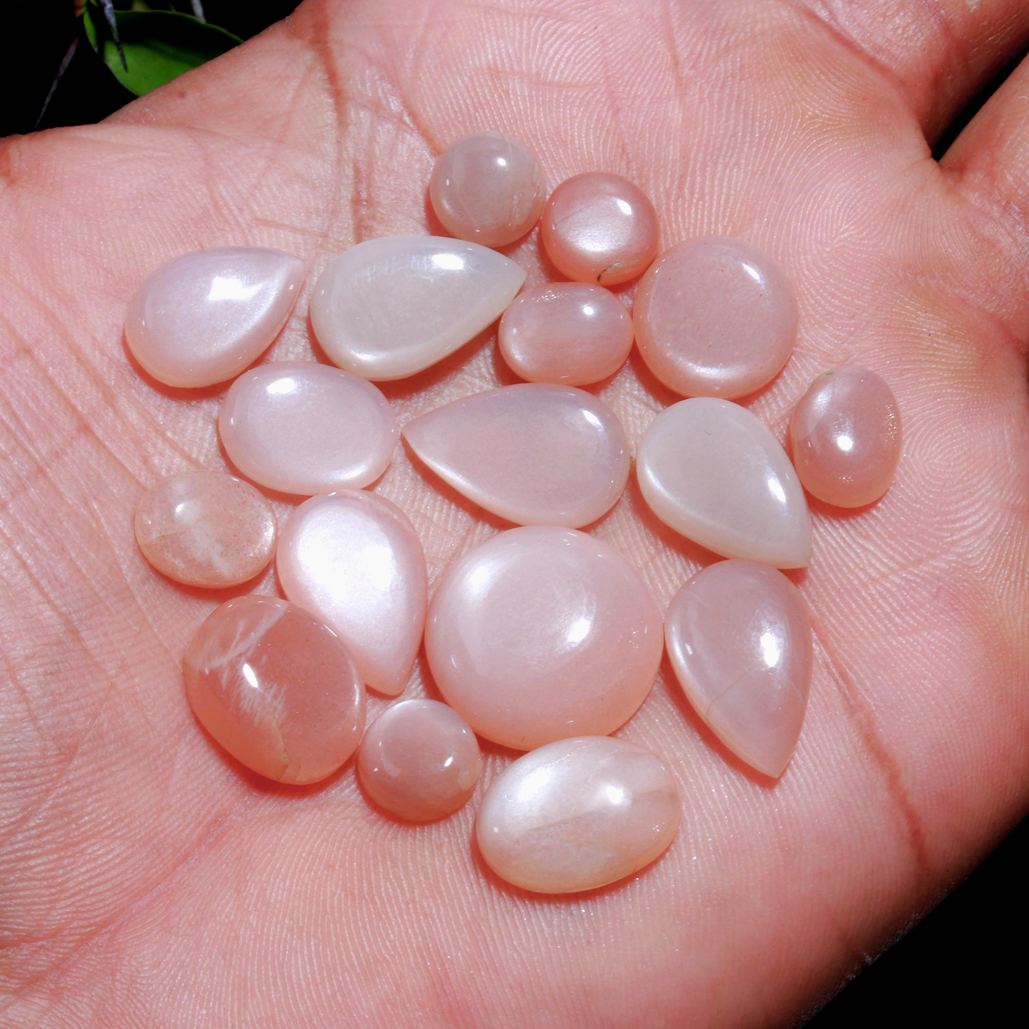 27 Pcs. 145Cts. Natural Peach Rainbow Moonstone polished Mix Cabochon Wholesale Loose Lot Size 26x26 8x8mm Gemstone for jewelry#1137
