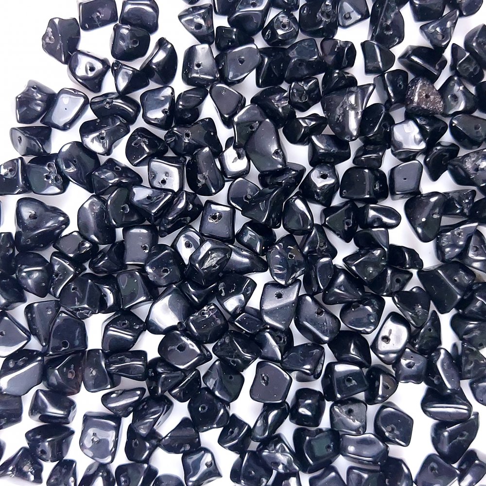 220Pcs 339Cts  Natural Black Tourmaline Gemstone Chips Uncut Beads for Jewelry Making Center Drill Loose Gemstones Nuggets Chips Smooth Beads Bracelet Gift for Her 5x4 5x4mm#G-419