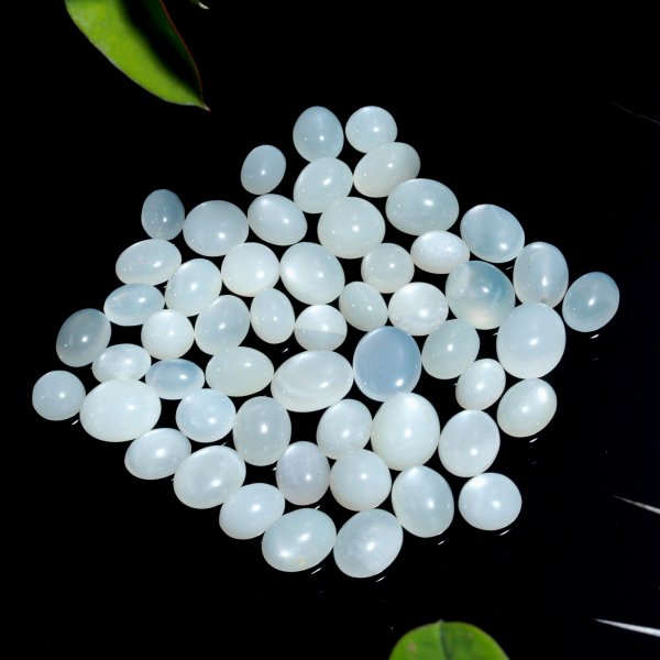 53 Pcs. 98Cts. Natural White Rainbow Moonstone polished Mix Cabochon Wholesale Loose Lot Size 10x7 6x6mm Gemstone for jewelry#1141