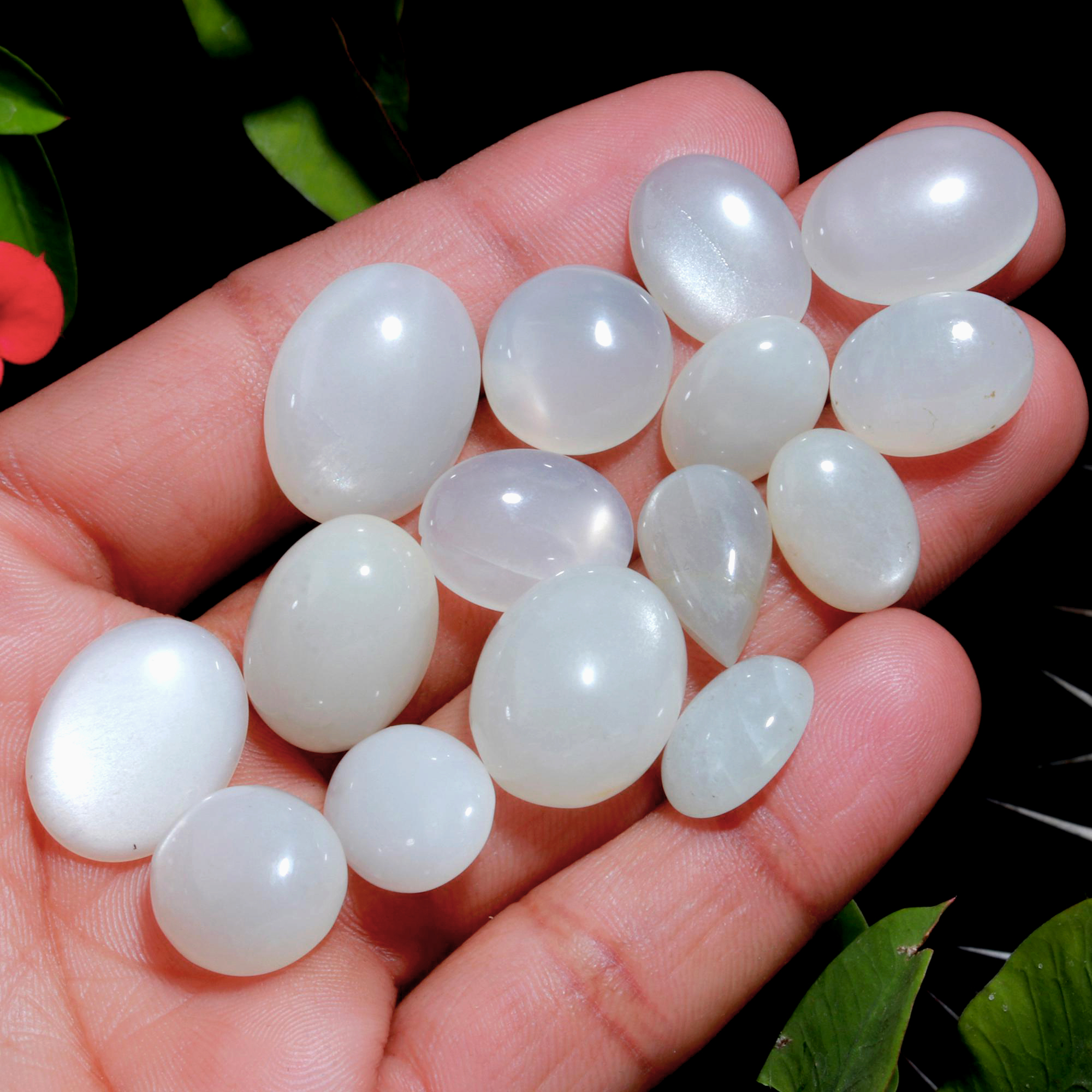15 Pcs. 127Cts. Natural White Rainbow Moonstone polished Mix Cabochon Wholesale Loose Lot Size 20x15 14x10mm Gemstone for jewelry#1142