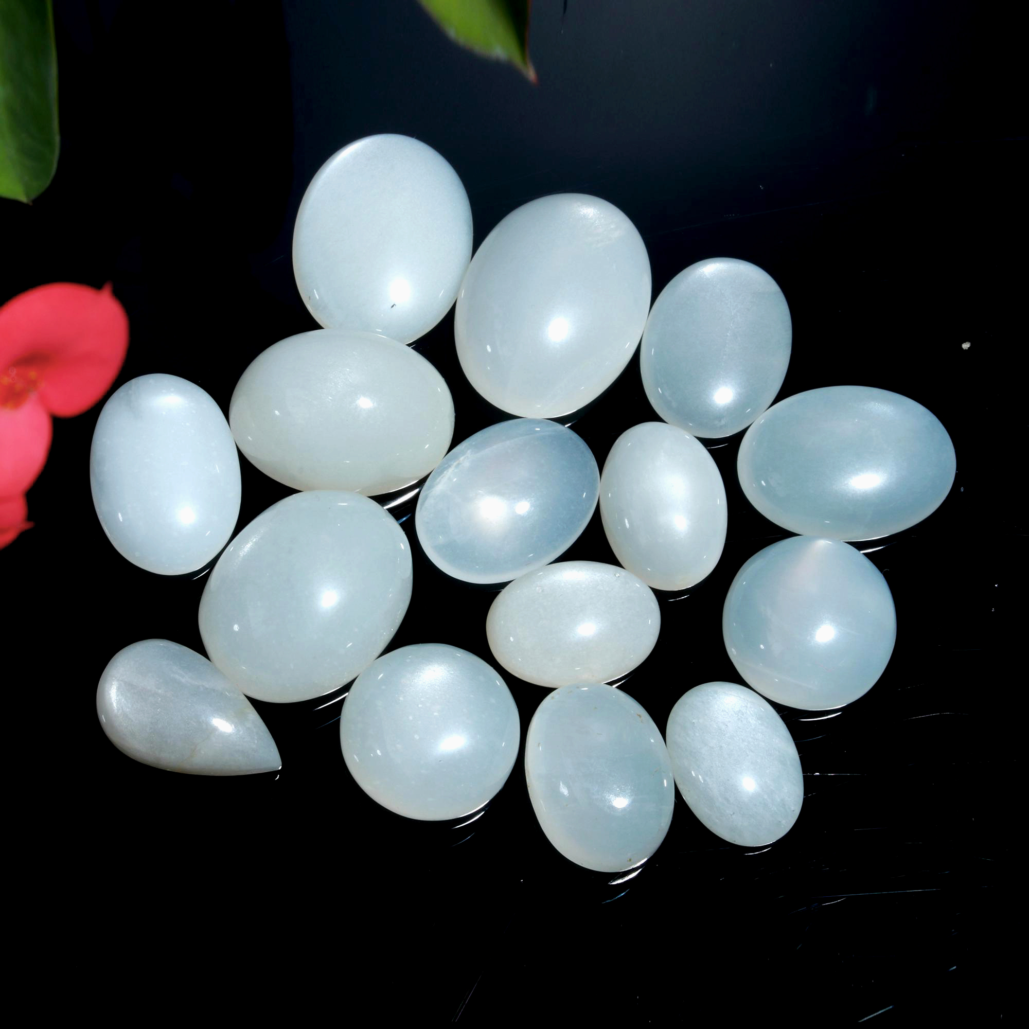 15 Pcs. 127Cts. Natural White Rainbow Moonstone polished Mix Cabochon Wholesale Loose Lot Size 20x15 14x10mm Gemstone for jewelry#1142