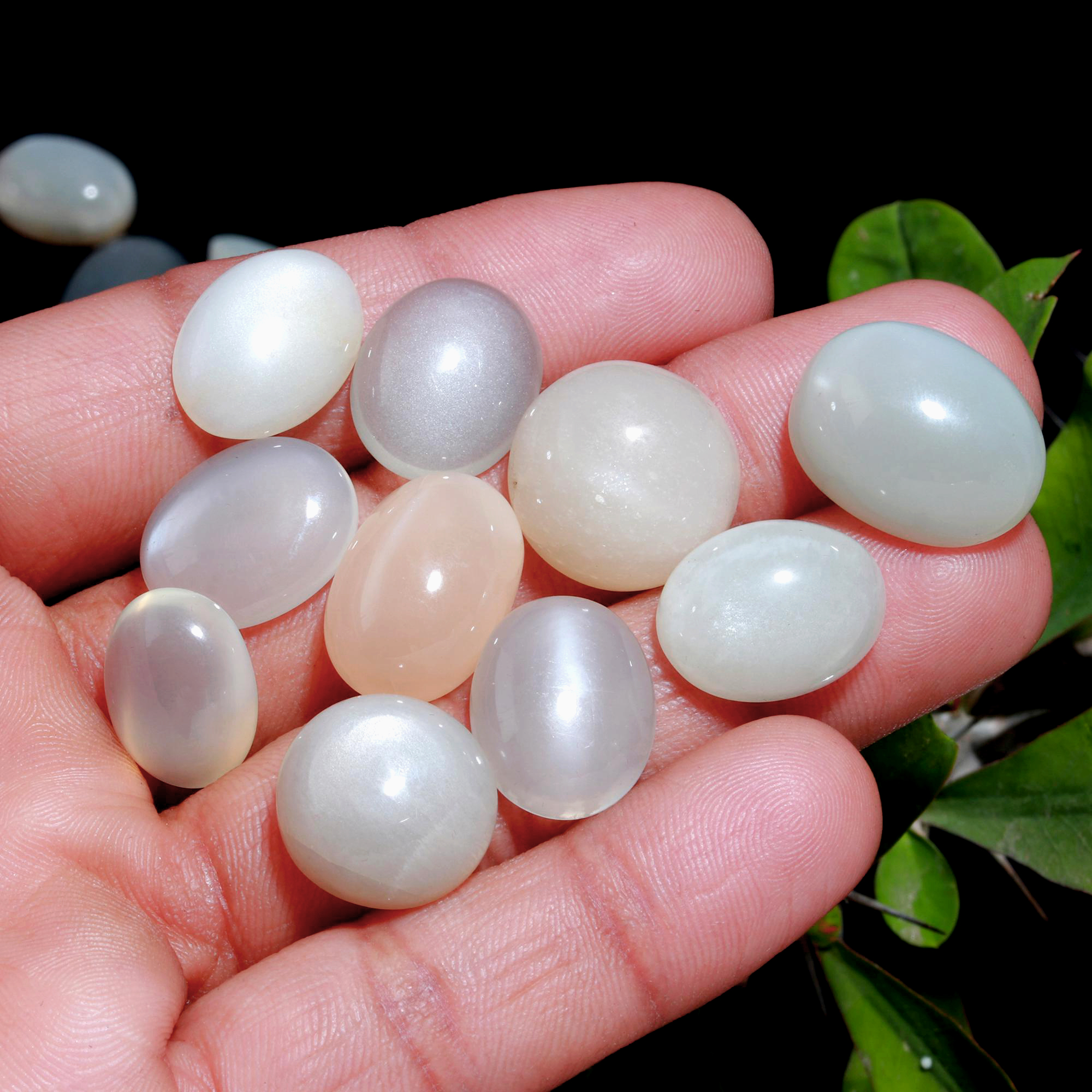 20 Pcs. 222Cts. Natural Grey Rainbow Moonstone polished Mix Cabochon Wholesale Loose Lot Size 22x18 16x12mm Gemstone for jewelry#1146