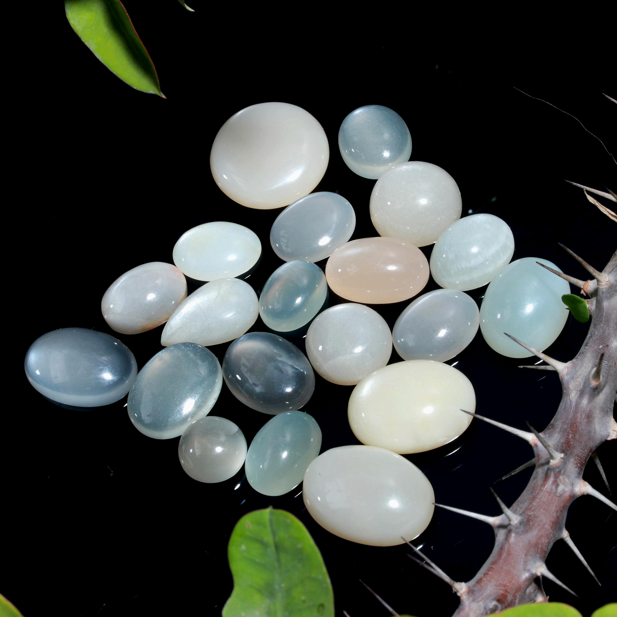 20 Pcs 222Cts Natural Grey Rainbow Moonstone polished Mix Cabochon Wholesale Loose Lot Size 22x18 16x12mm Gemstone for jewelry1146