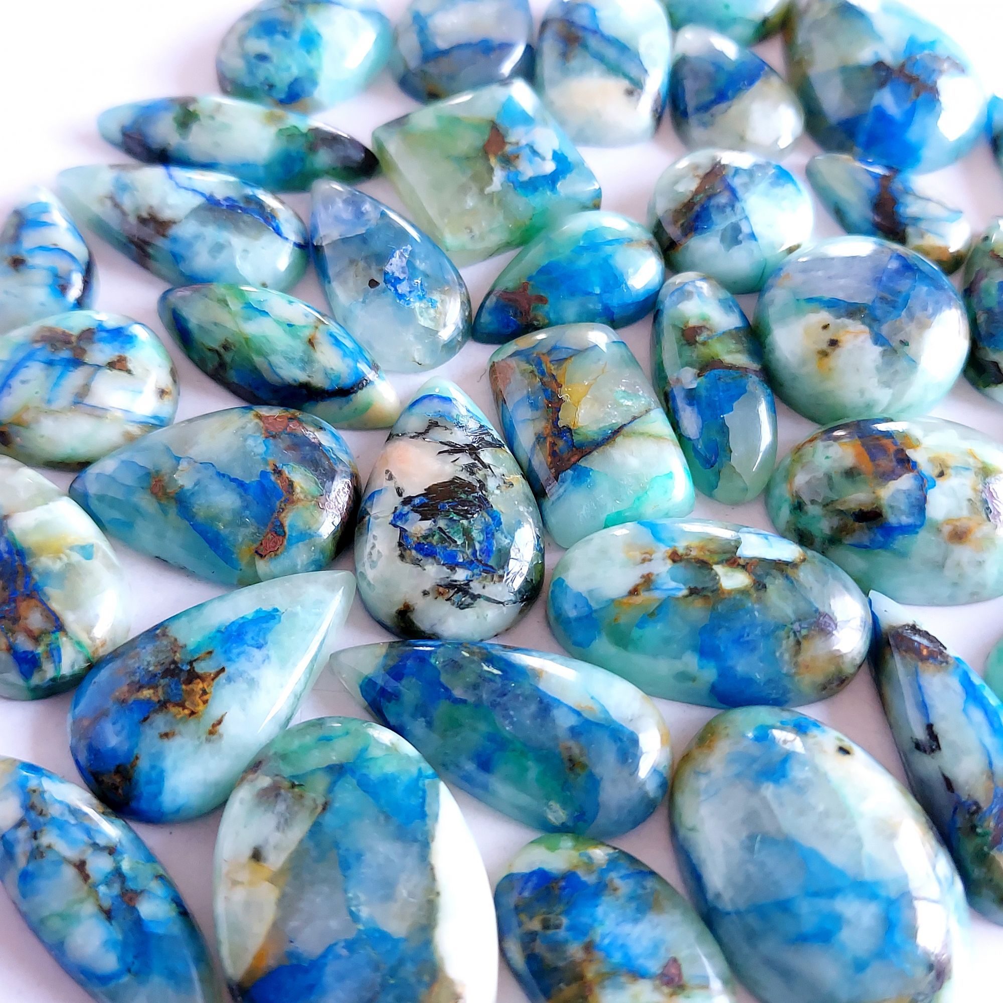 364.Cts 35 Pcs Natural Smooth Azurite Mix Loose Gemstone Cabochon Lot Size 25x17 17x10mm Wholesale Gemstone For jewelry