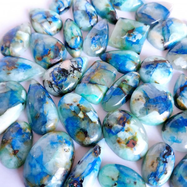 364.Cts 35 Pcs Natural Smooth Azurite Mix Loose Gemstone Cabochon Lot Size 25x17 17x10mm Wholesale Gemstone For jewelry
