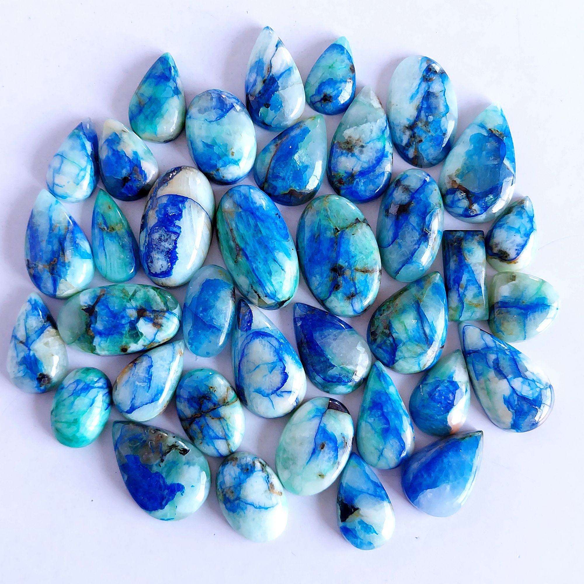 398.Cts 36 Pcs Natural Smooth Azurite Mix Loose Gemstone Cabochon Lot Size 25x14 17x10mm Wholesale Gemstone For jewelry