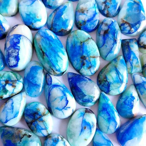 398.Cts 36 Pcs Natural Smooth Azurite Mix Loose Gemstone Cabochon Lot Size 25x14 17x10mm Wholesale Gemstone For jewelry