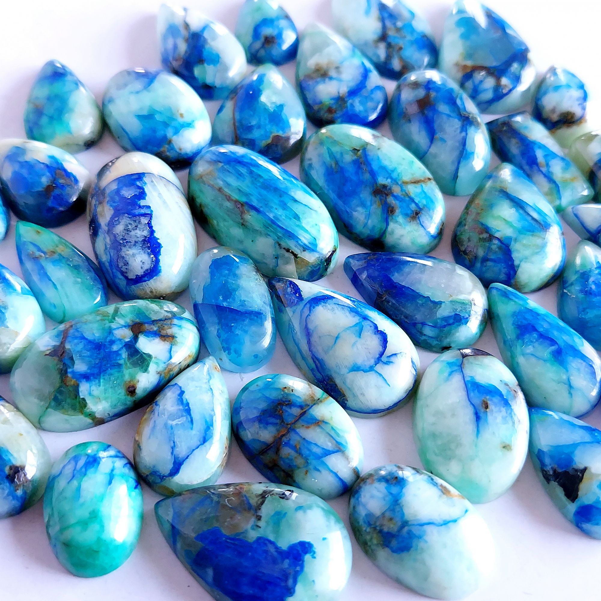 398.Cts 36 Pcs Natural Smooth Azurite Mix Loose Gemstone Cabochon Lot Size 25x14 17x10mm Wholesale Gemstone For jewelry