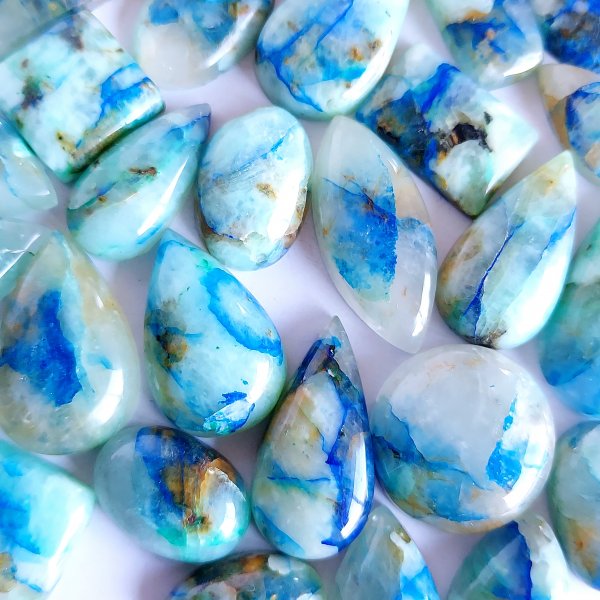268.Cts 28 Pcs Natural Smooth Azurite Mix Loose Gemstone Cabochon Lot Size 25x14 12x12mm Wholesale Gemstone For jewelry