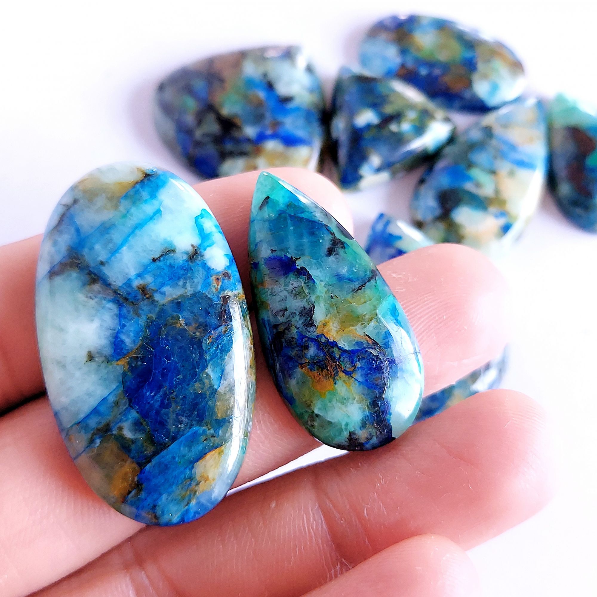 297.Cts 9 Pcs Natural Smooth Azurite Mix Loose Gemstone Cabochon Lot Size 40x24 27x19mm Wholesale Gemstone For jewelry