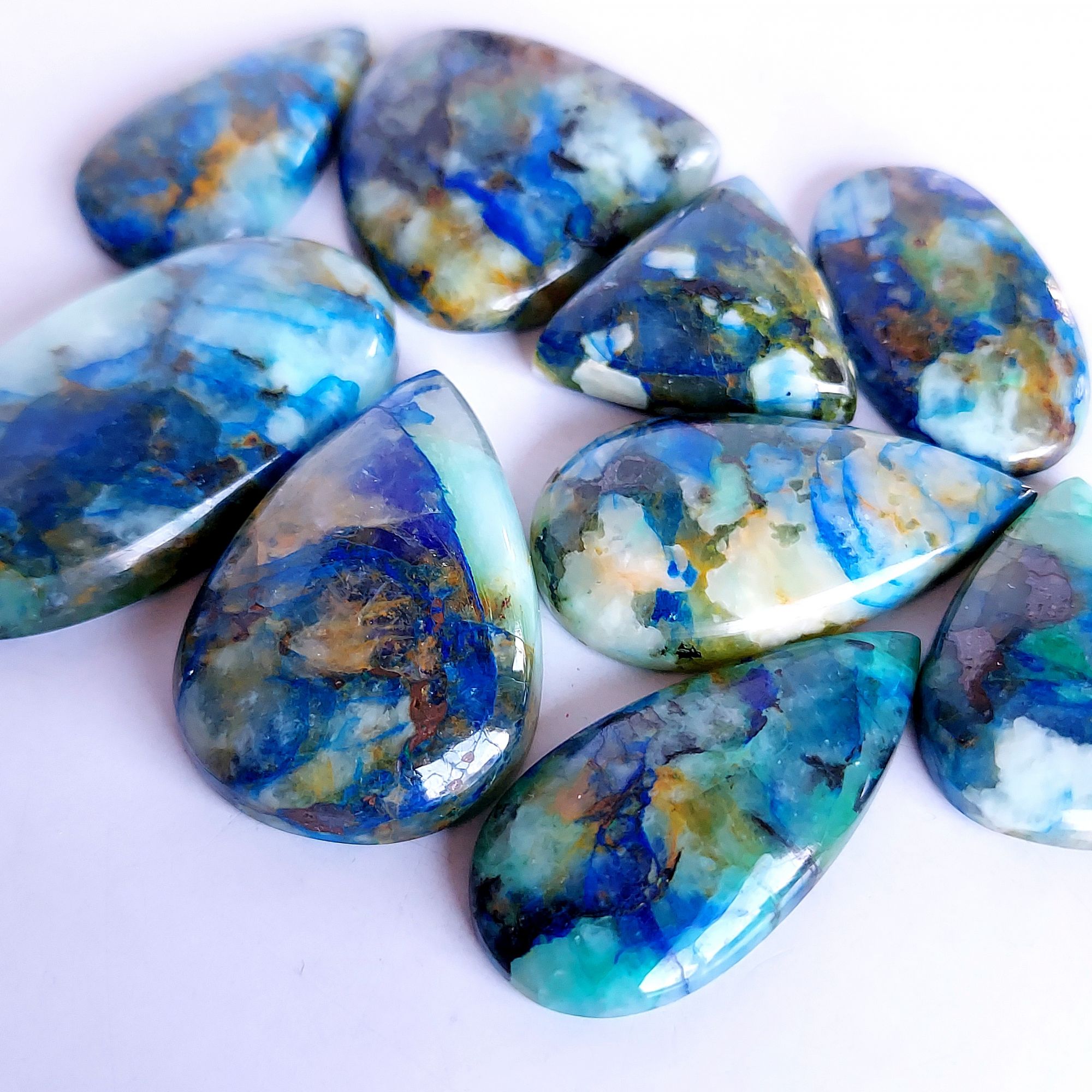 297.Cts 9 Pcs Natural Smooth Azurite Mix Loose Gemstone Cabochon Lot Size 40x24 27x19mm Wholesale Gemstone For jewelry