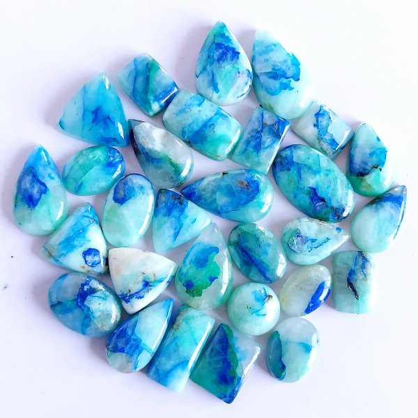 313.Cts 29 Pcs Natural Smooth Azurite Mix Loose Gemstone Cabochon Lot Size 26x15 14x14mm Wholesale Gemstone For jewelry