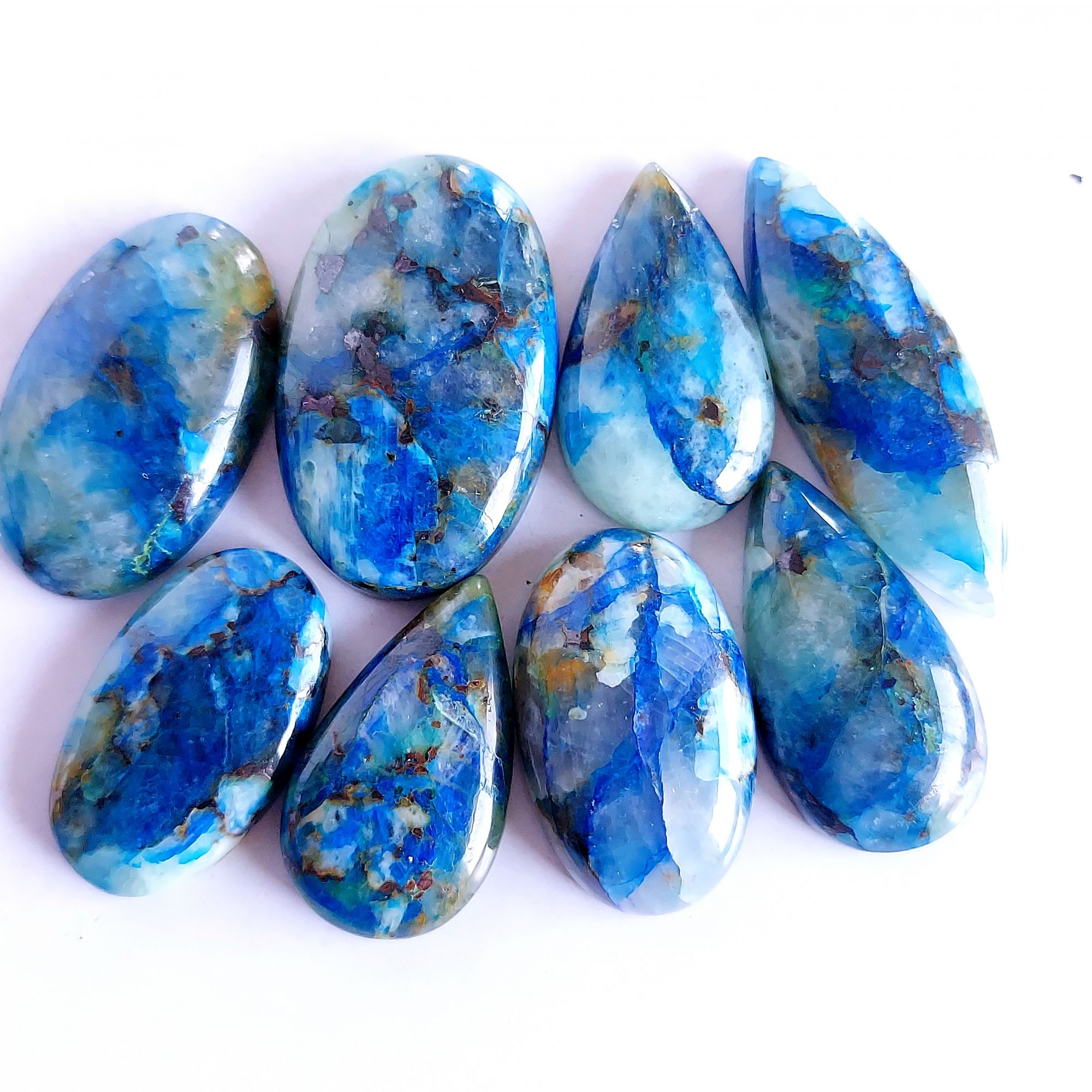 246.Cts 8 Pcs Natural Smooth Azurite Mix Loose Gemstone Cabochon Lot Size 35x22 28x14mm Wholesale Gemstone For jewelry