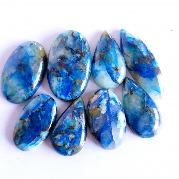 246.Cts 8 Pcs Natural Smooth Azurite Mix Loose Gemstone Cabochon Lot Size 35x22 28x14mm Wholesale Gemstone For jewelry
