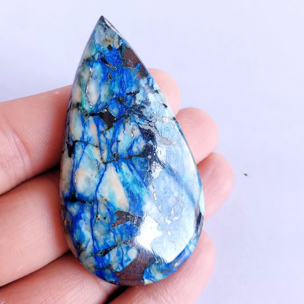 124.Cts 1 Pcs Natural Smooth Azurite Mix Loose Gemstone Cabochon Lot Size 64x35mm Wholesale Gemstone For jewelry