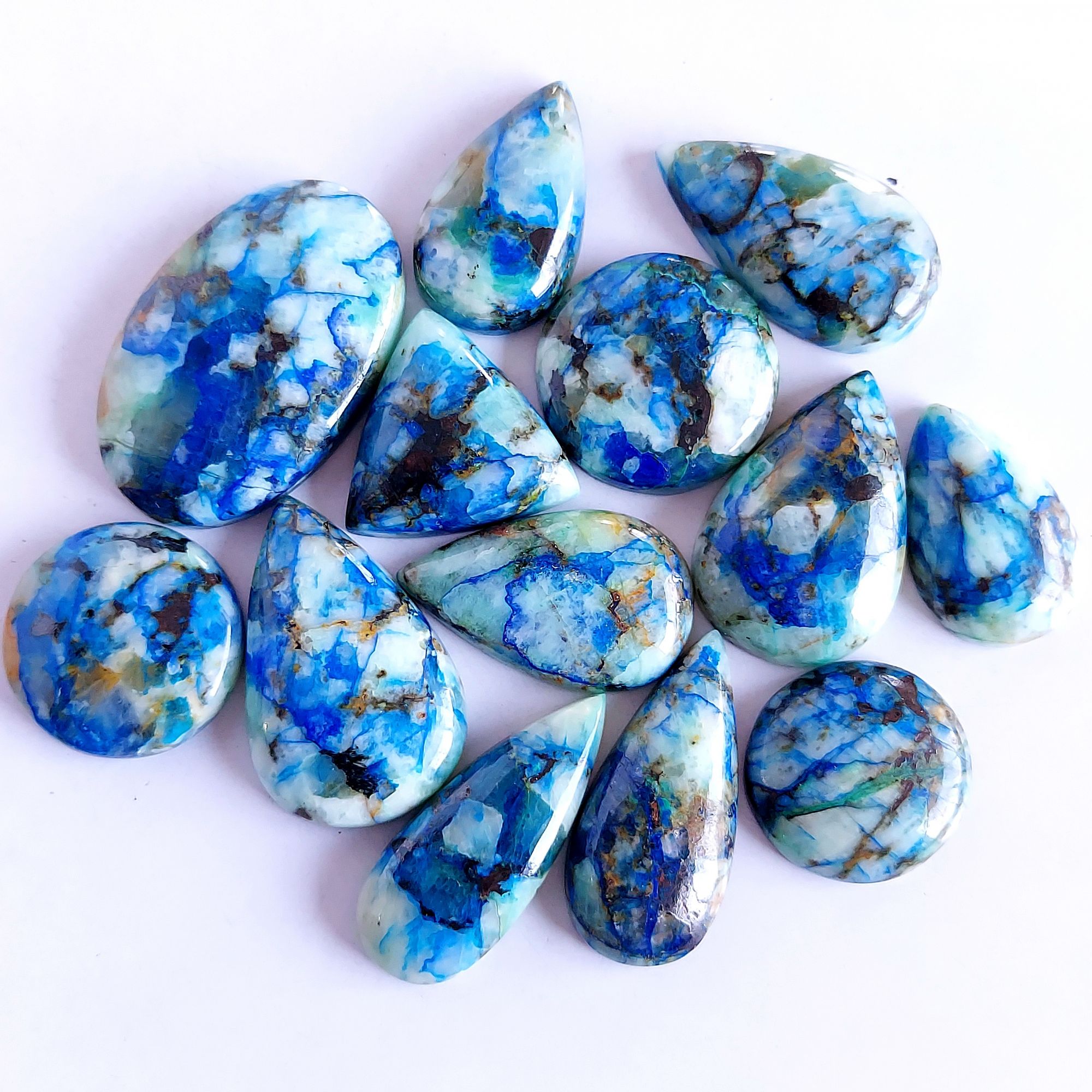 367.Cts 13 Pcs Natural Smooth Azurite Mix Loose Gemstone Cabochon Lot Size 38x24 22x22mm Wholesale Gemstone For jewelry