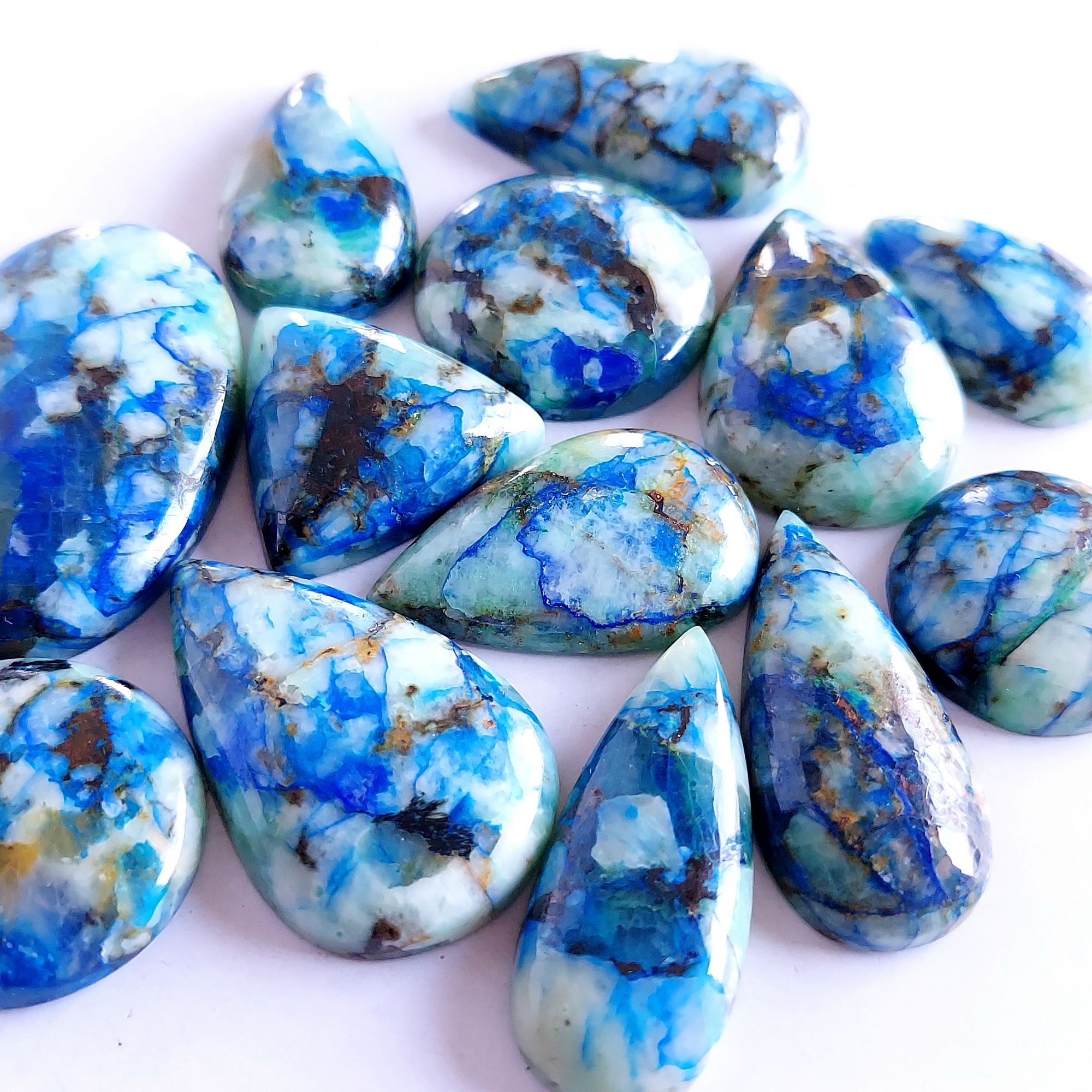367.Cts 13 Pcs Natural Smooth Azurite Mix Loose Gemstone Cabochon Lot Size 38x24 22x22mm Wholesale Gemstone For jewelry