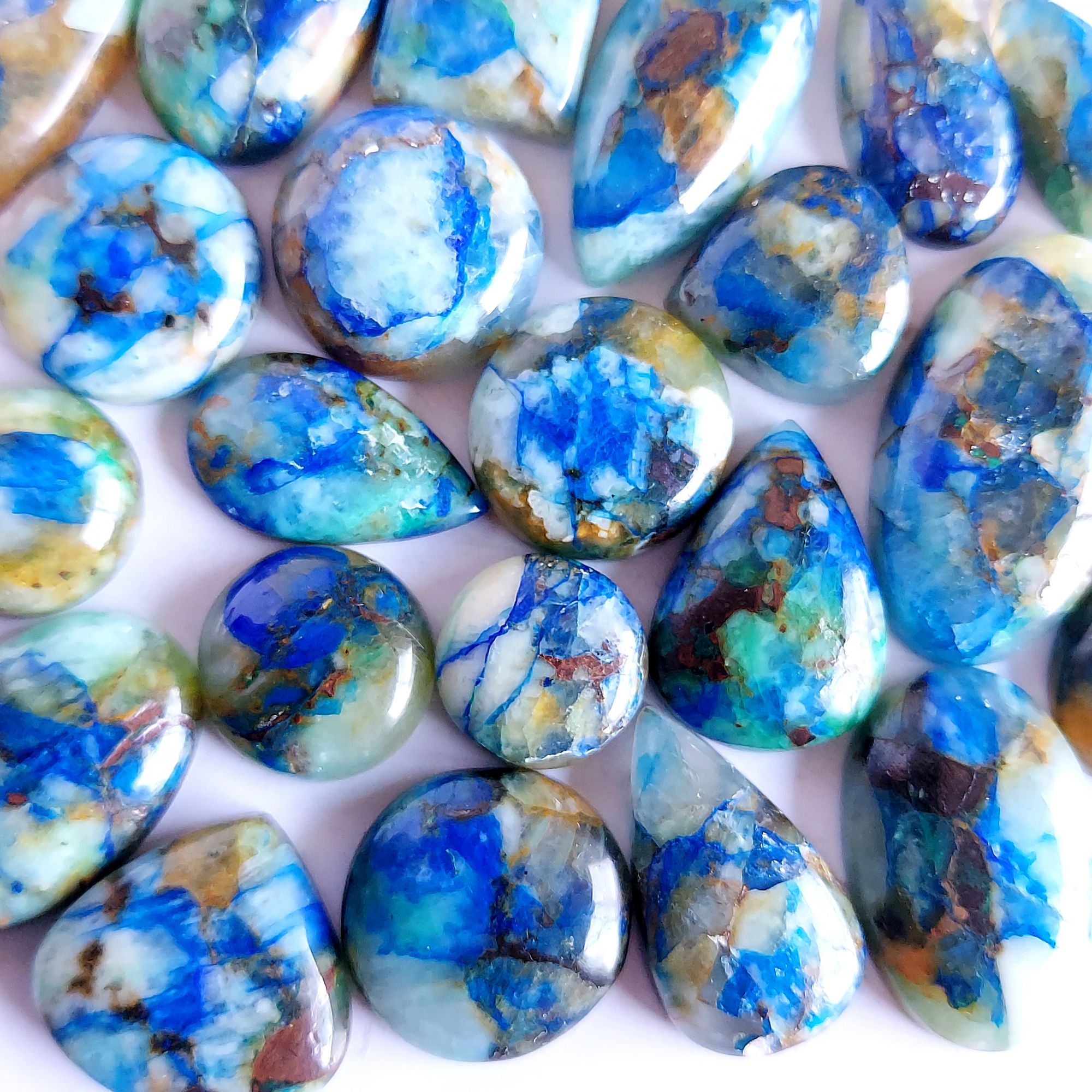 258.Cts 22 Pcs Natural Smooth Azurite Mix Loose Gemstone Cabochon Lot Size 28x12 12x12mm Wholesale Gemstone For jewelry