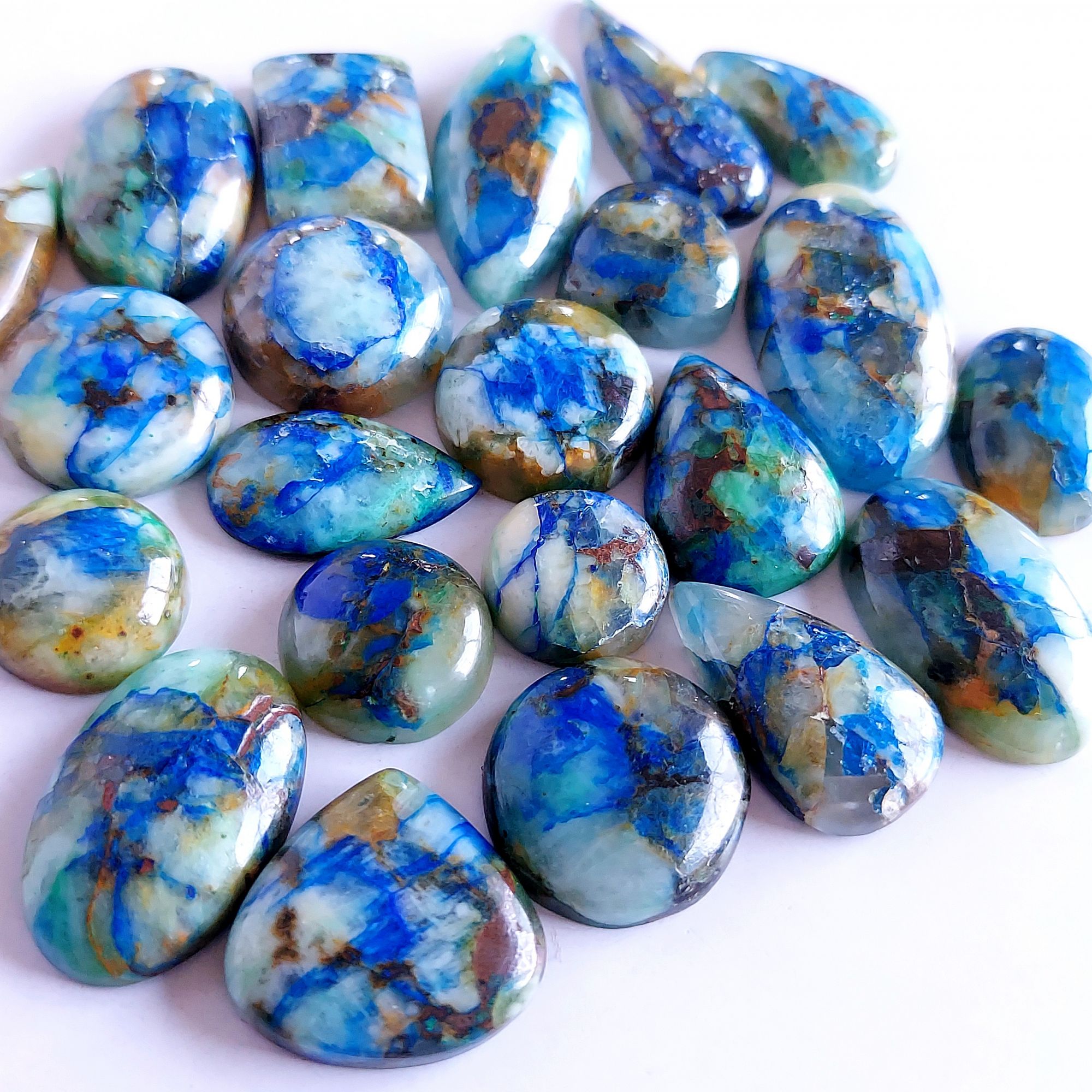 258.Cts 22 Pcs Natural Smooth Azurite Mix Loose Gemstone Cabochon Lot Size 28x12 12x12mm Wholesale Gemstone For jewelry