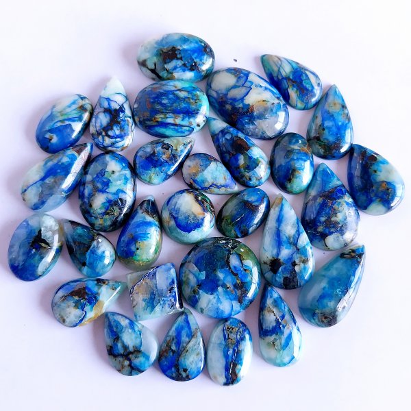 334.Cts 29 Pcs Natural Smooth Azurite Mix Loose Gemstone Cabochon Lot Size 22x22 15x15mm Wholesale Gemstone For jewelry