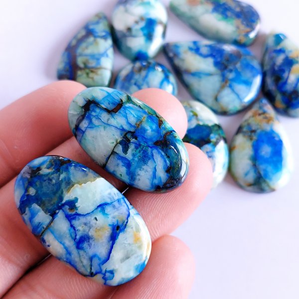 312.Cts 11 Pcs Natural Smooth Azurite Mix Loose Gemstone Cabochon Lot Size 34x24 19x19mm Wholesale Gemstone For jewelry