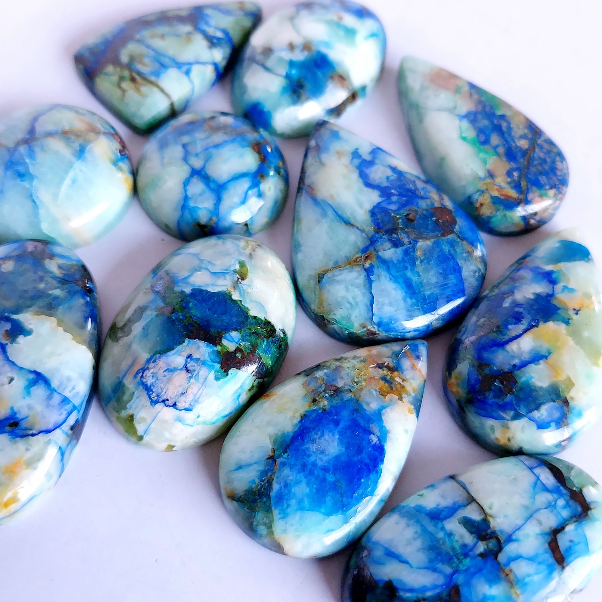 312.Cts 11 Pcs Natural Smooth Azurite Mix Loose Gemstone Cabochon Lot Size 34x24 19x19mm Wholesale Gemstone For jewelry