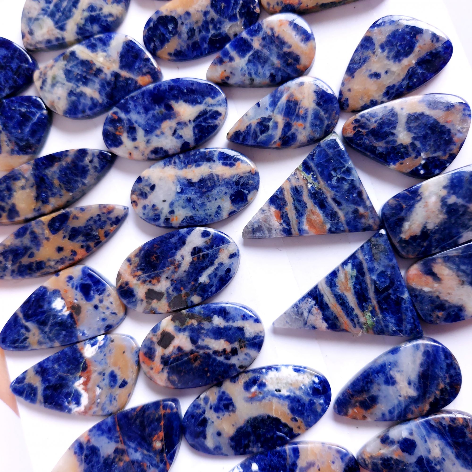 15 Pair 335Cts Natural Sodalite Cabochon Pair Loose Gemstone For Jewelry Wholesale Lot Size 35x12 24x13mm