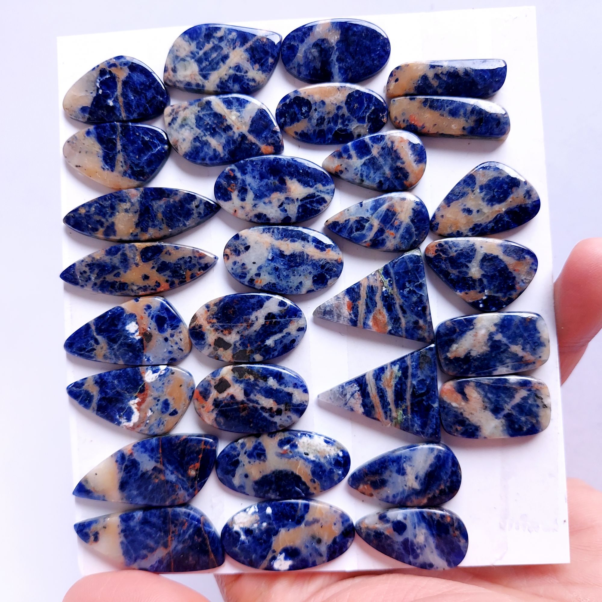 15 Pair 335Cts Natural Sodalite Cabochon Pair Loose Gemstone For Jewelry Wholesale Lot Size 35x12 24x13mm